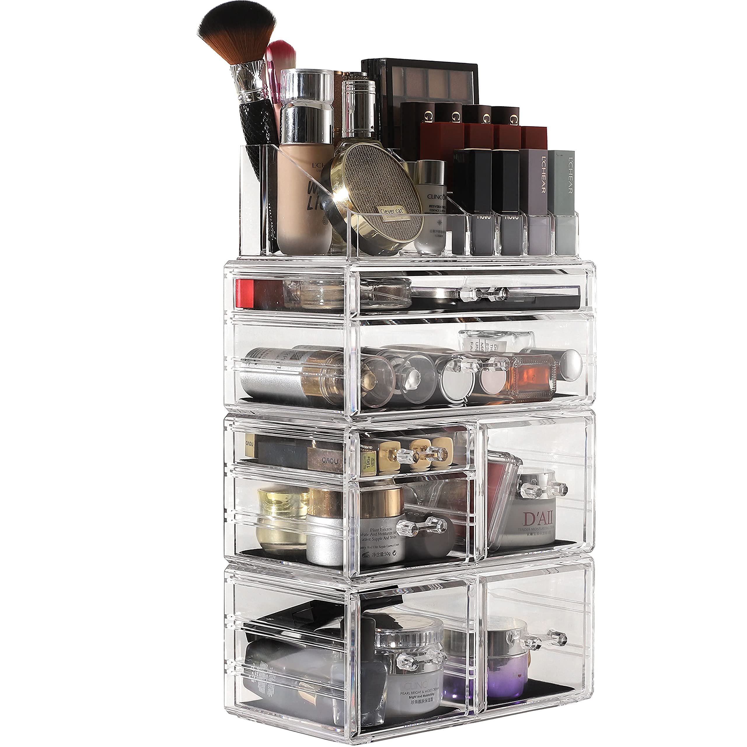 Cq Acrylic Makeup Organizer Skin Care Large Clear Cosmetic Display Cases Stackable Storage Box With 7 Drawers For Vanity Beauty