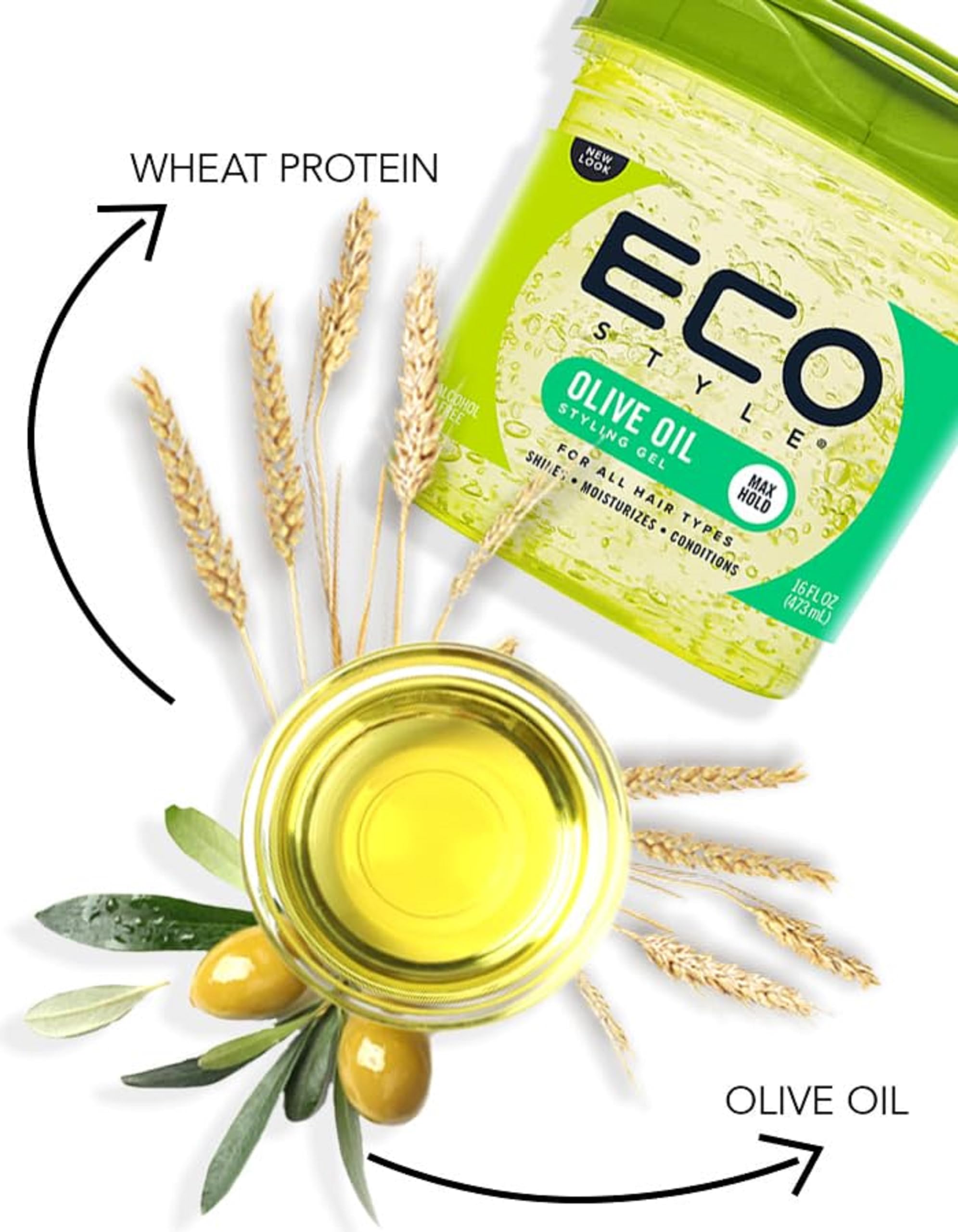 Eco Style Ecoco Style Gel Olive Oil-100% Pure Olive Oil-Adds Shine And Tames Split Ends-Weightless Style-Nourishes And Repairs-A