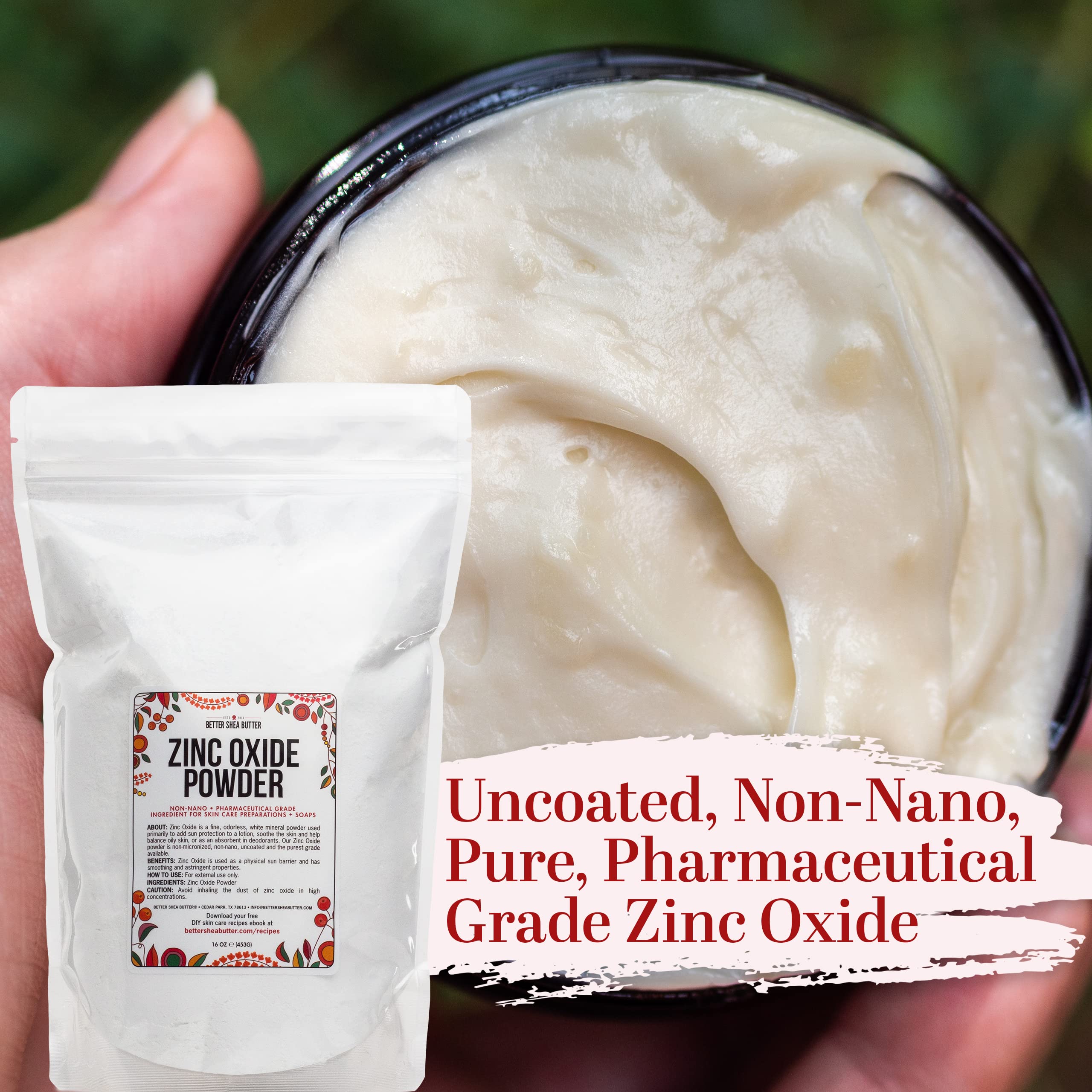 Zinc Oxide Powder | Uncoated, Non Nano Zinc Oxide | Pure, Pharmaceutical Grade | Use In Homemade Sunscreen Lotion | Diaper Rash