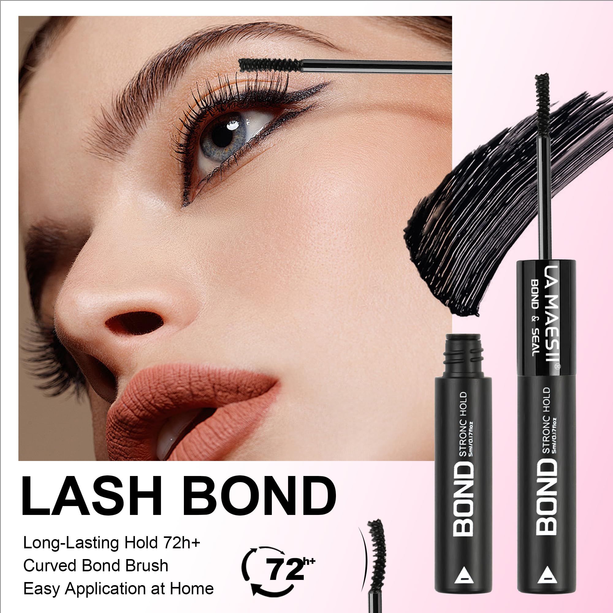 LA MAESII Waterproof Lash Cluster Glue - Long-Lasting 72H Bond & Seal, Black, Latex Free, 10ml for Eyelash Clusters