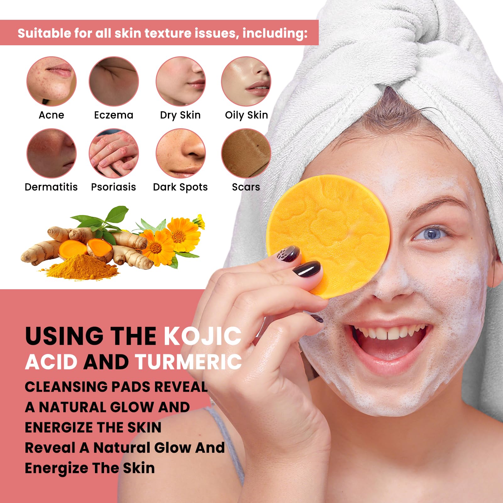 Turmeric Kojic Acid Cleansing Pads: Turmeric Cleansing Pad For Dark Spots - Turmeric Exfoliating Face Scrub Pads For Face And Bo