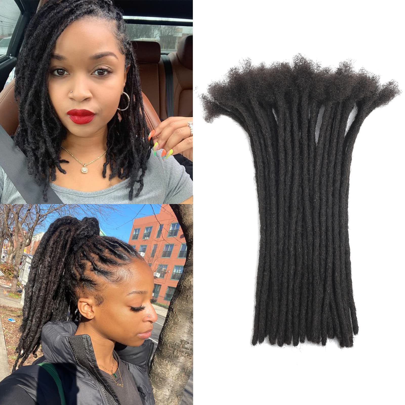 Dreadlock Extensions Human Hair 8 Inches 40 Strands 0.6cm Width Handmade Permanent Loc Extensions For Women, Men Can Be Dyed,Cur