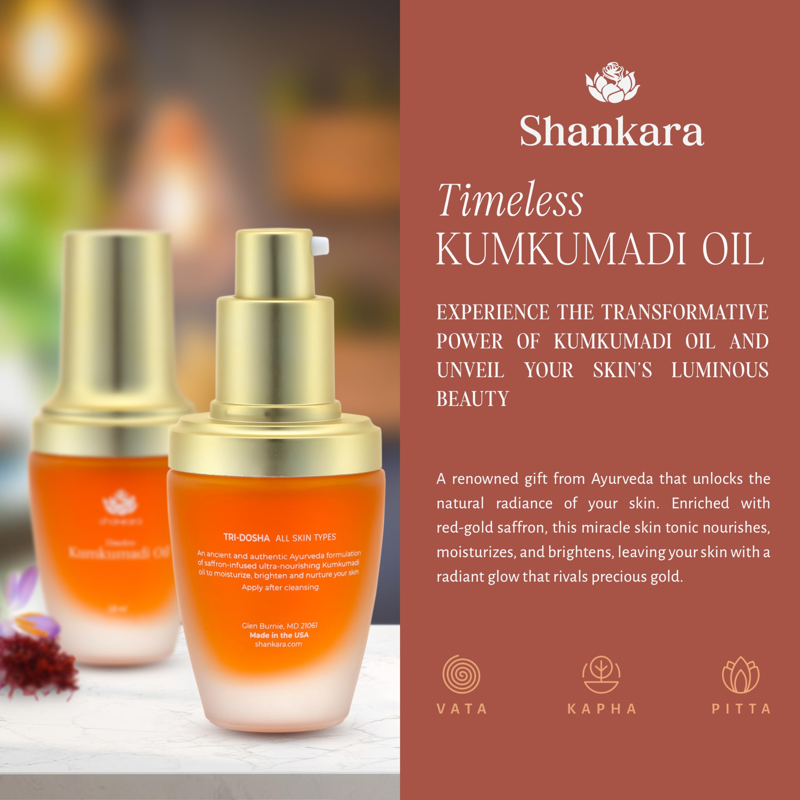 Shankara Kumkumadi Oil With Pure Saffron And Ayurvedic Herbs - Dark Spot Remover Facial Oil For Hydrated And Moisturized Skin -