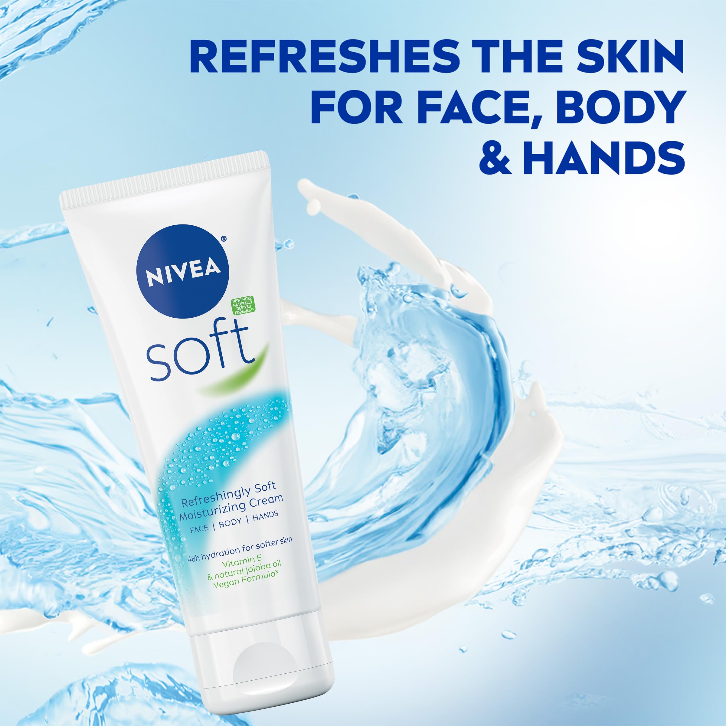 Nivea Soft Refreshingly Soft Moisturizing Cream, Lightweight Moisturizer For Face, Body And Hands, Body Cream Enriched With Jojo
