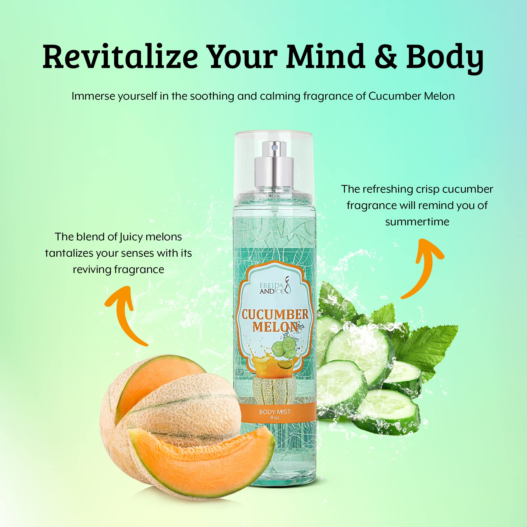 Cucumber Melon Fine Fragrance Body, Womens Perfume Fragrance Body Mist & Sprays, Women'S Refreshing Scented Gifts & Presents 8 O