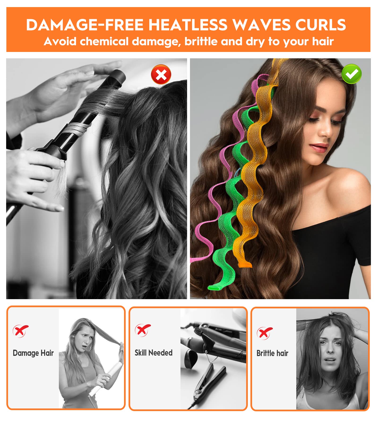 42 Pieces Heatless Waves Hair Curler, No Heat Damage Wavy Hair Curlers With 2 Sets Of Styling Hooks, Heatless Curls For Women Gi