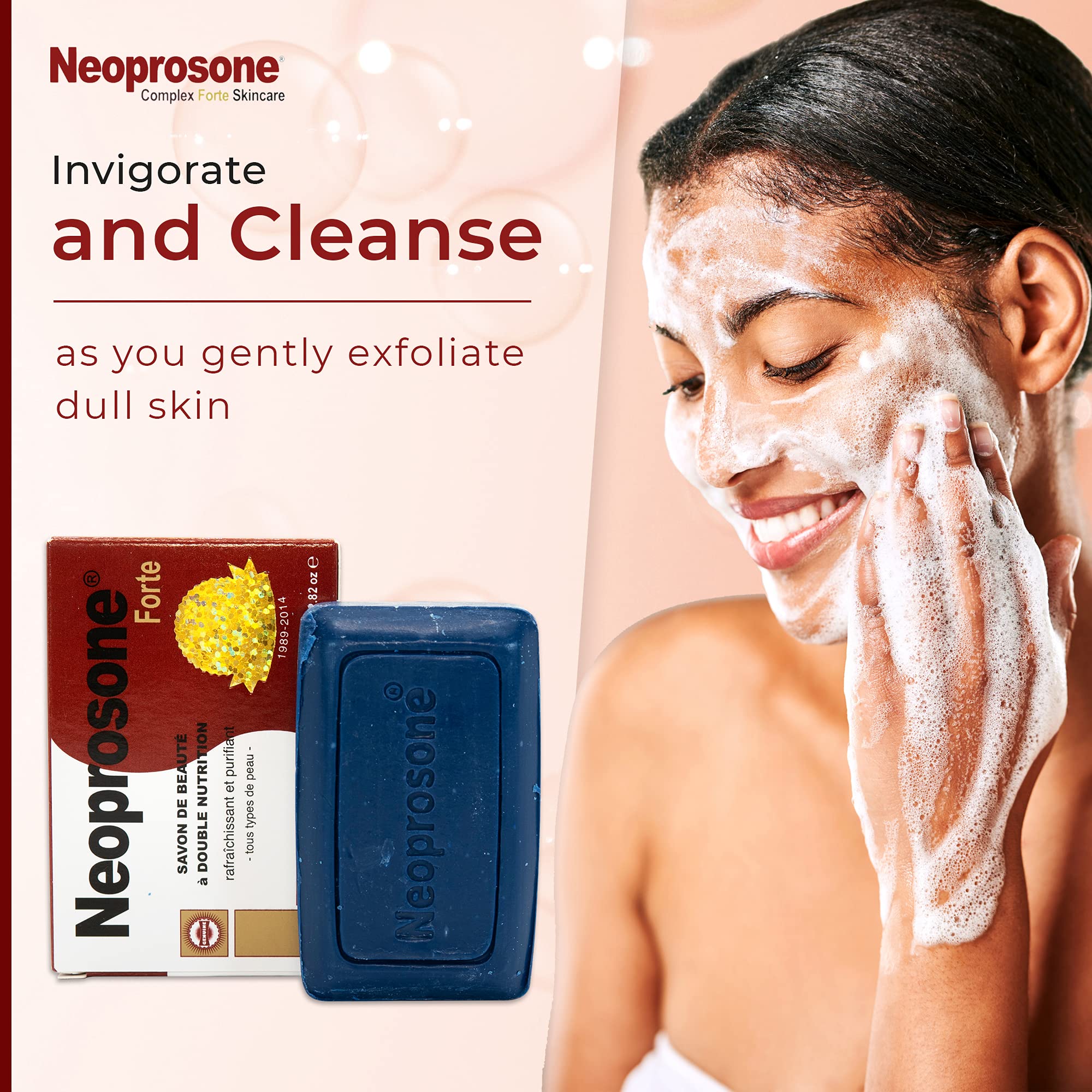 Neoprosone, Skin Brightening Soap | 2.02 Oz / 80 G | Exfoliating Soap, Fade Spots On Body, Knees, Face, Armpits | With Glycerin