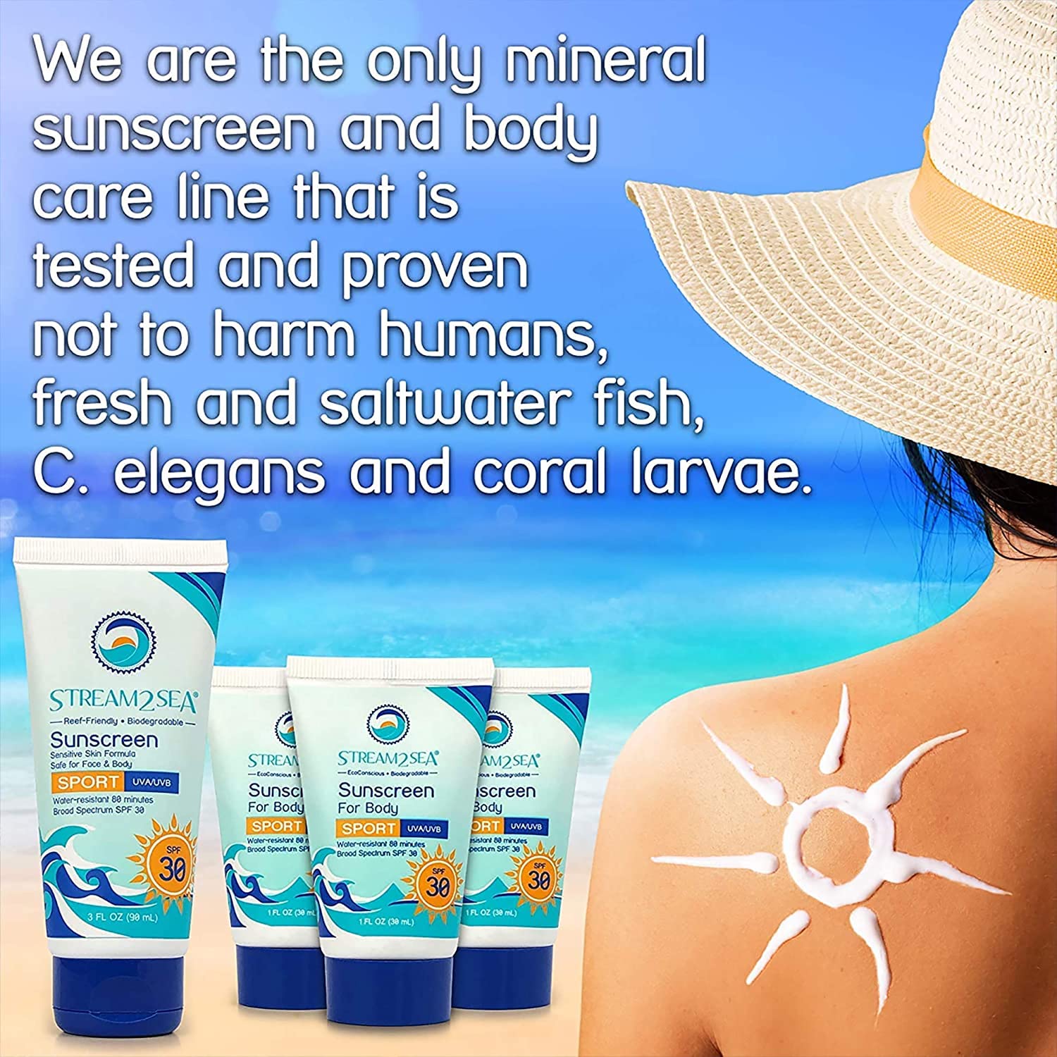 Stream 2 Sea 6 Pack Natural Travel Sized Toiletries, 1Oz Paraben Free Sample Size Shampoo, Conditioner, Lotion, Mineral Sunscree