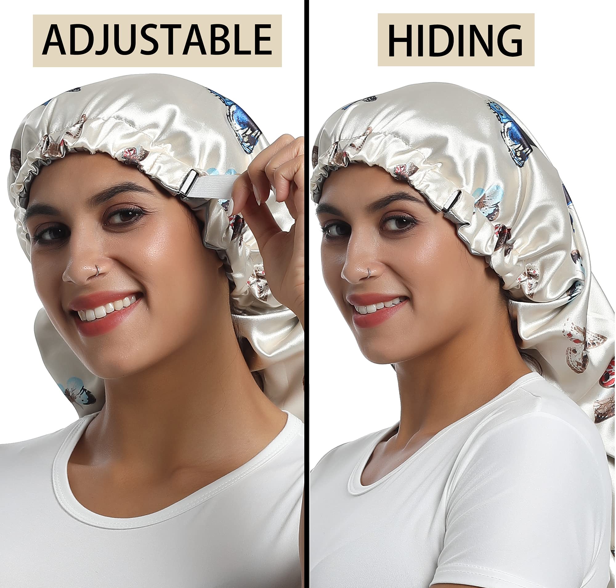 Saymre Satin Bonnet Silky Sleep Cap,Adjustable Hair Bonnet For Braids Curly Hair (Long Size, Long Butterfly)