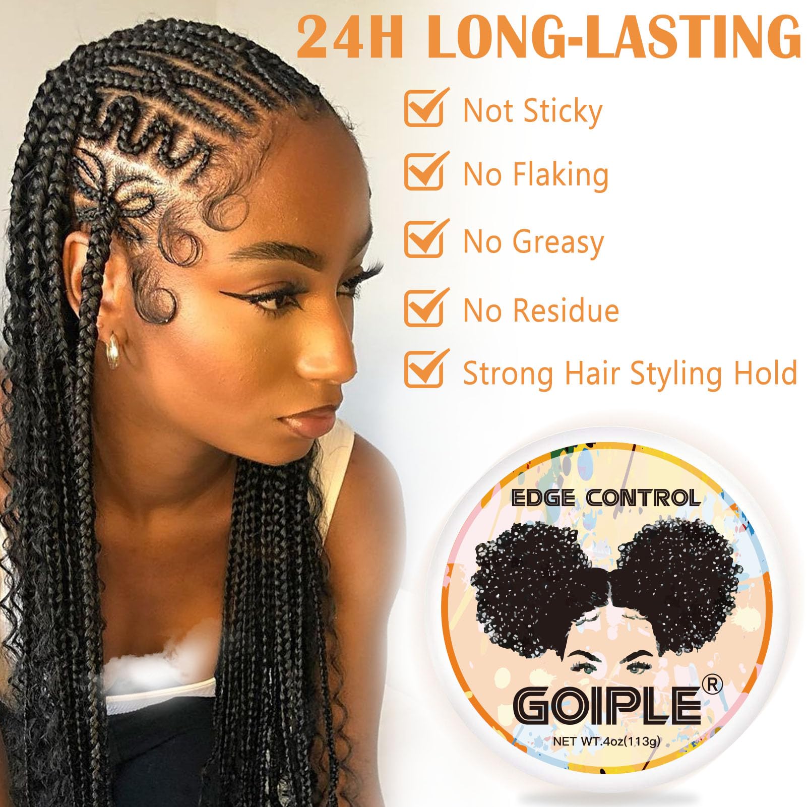 Edge Control Wax For Black Women - Strong Hold, Non-Greasy Smoother For Black Hair, No Flaking Or White Residue, Shine Hair Gel