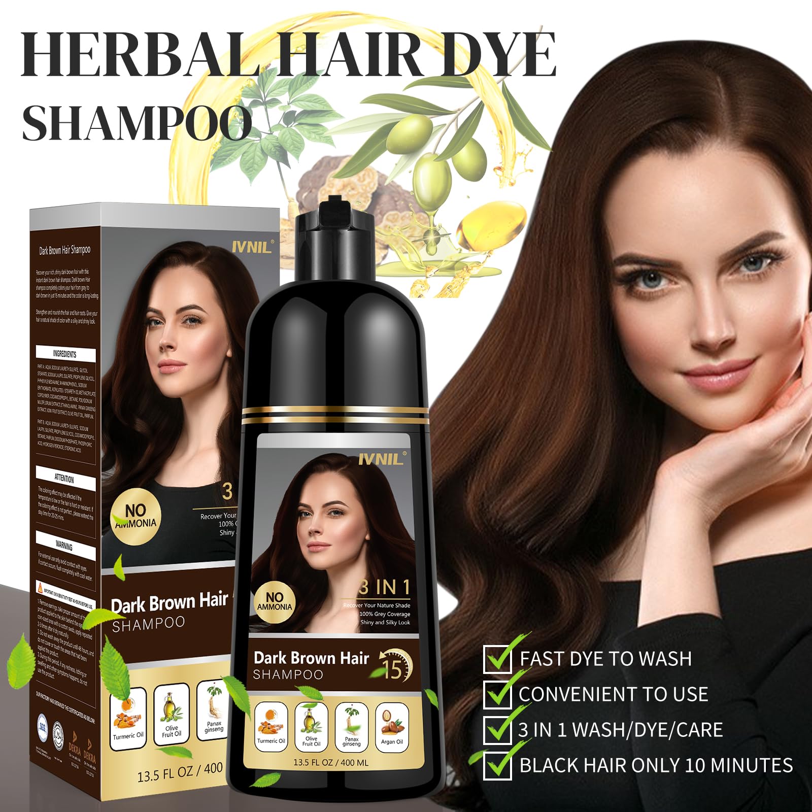 Ivnil Dark Brown Hair Dye Shampoo For Gray Hair Coverage Herbal Hair Color Shampoo 3 In 1 Permanent Shampoo Para Canas Champu Co