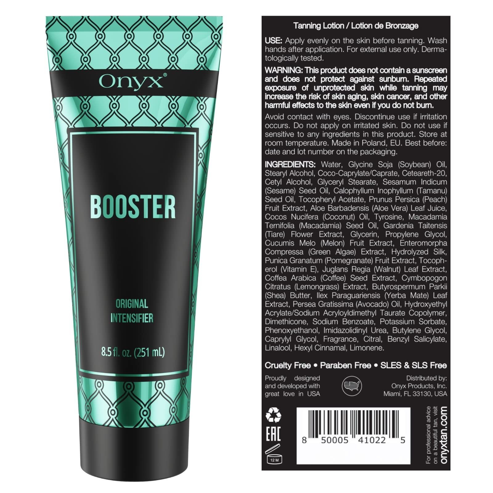 Onyx Booster Tanning Accelerator For Tanning Beds - Indoor Tanning Lotion Without Bronzer - Hydrating Formula With Tattoo Protec