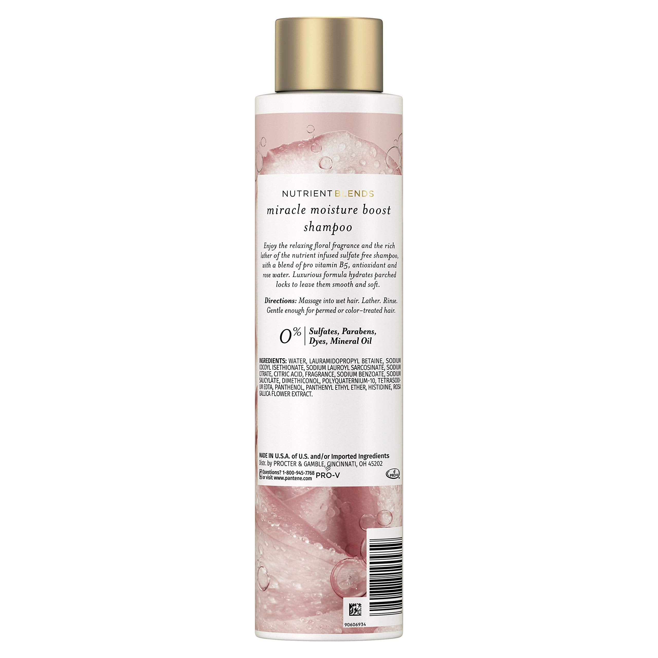 Pantene Nutrient Blends Miracle Moisture Boost Rose Water Shampoo For Dry Hair, Sulfate Free, Floral, 9.6 Fl Oz
