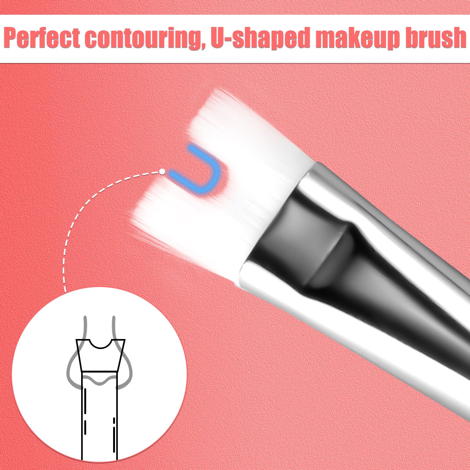 2Pcs Nose Contour Brushes, U Shaped Makeup Brush Dual End Nose Contour Brush Pro Contour Duo Brush For Sculpting And Defining No