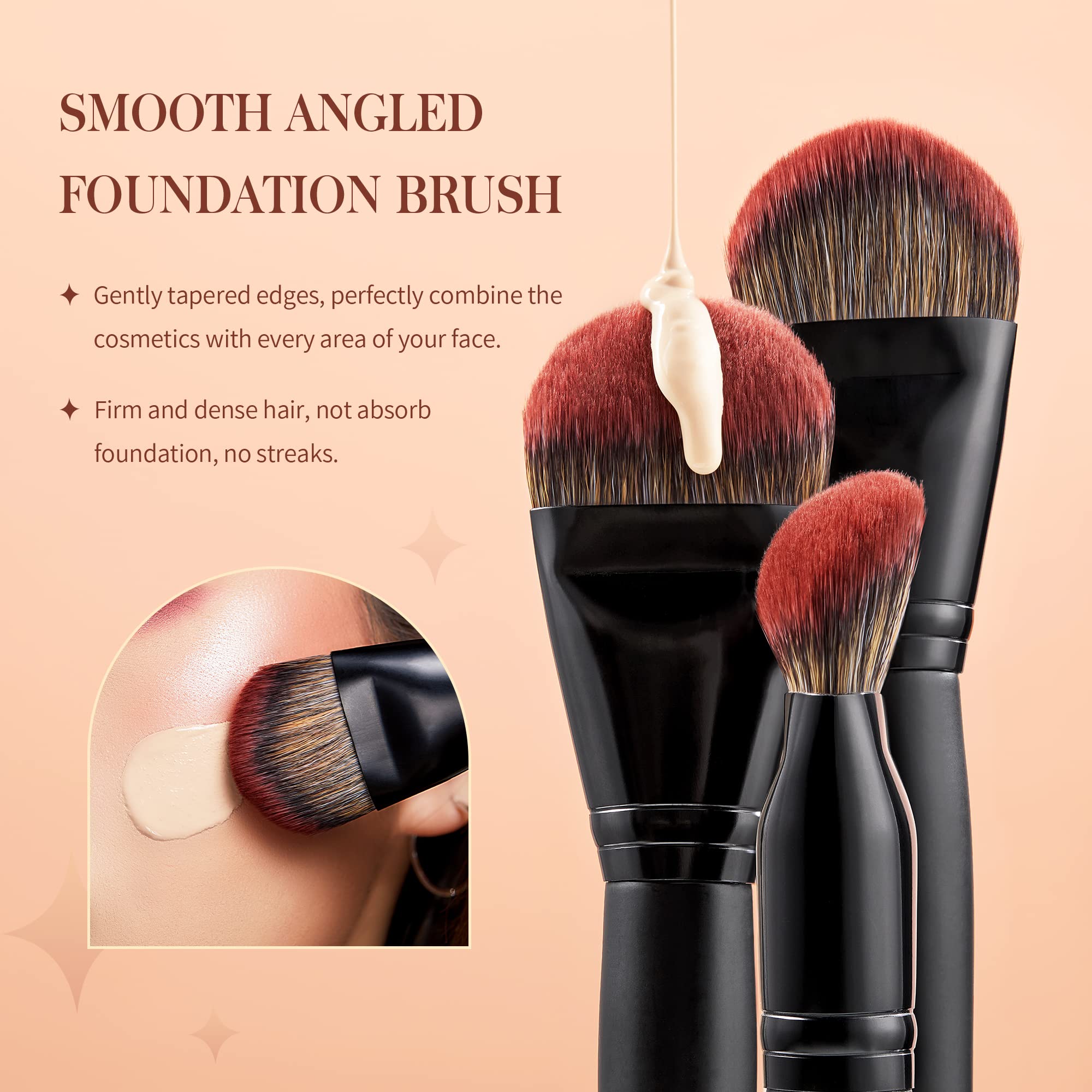 Jessup Large Face Makeup Brushes 5Pcs, Premium Synthetic Foundation Powder Contour Blusher Highlighter Brush, Phantom Black T273