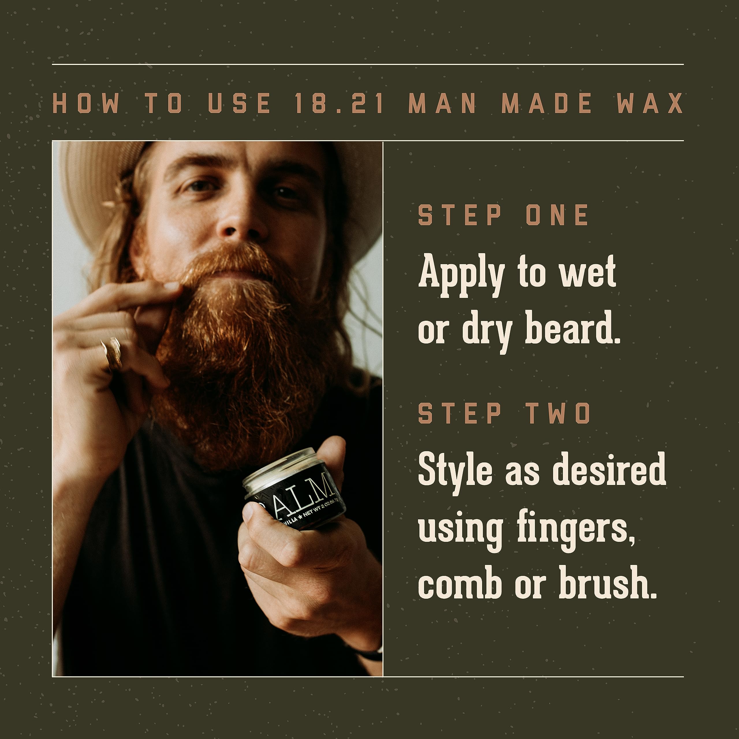 18.21 Man Made Beard Balm For Men, Spiced Vanilla, 2 Fl. Oz - Premium Grooming Cream With Low Shine For Conditioning And Shaping