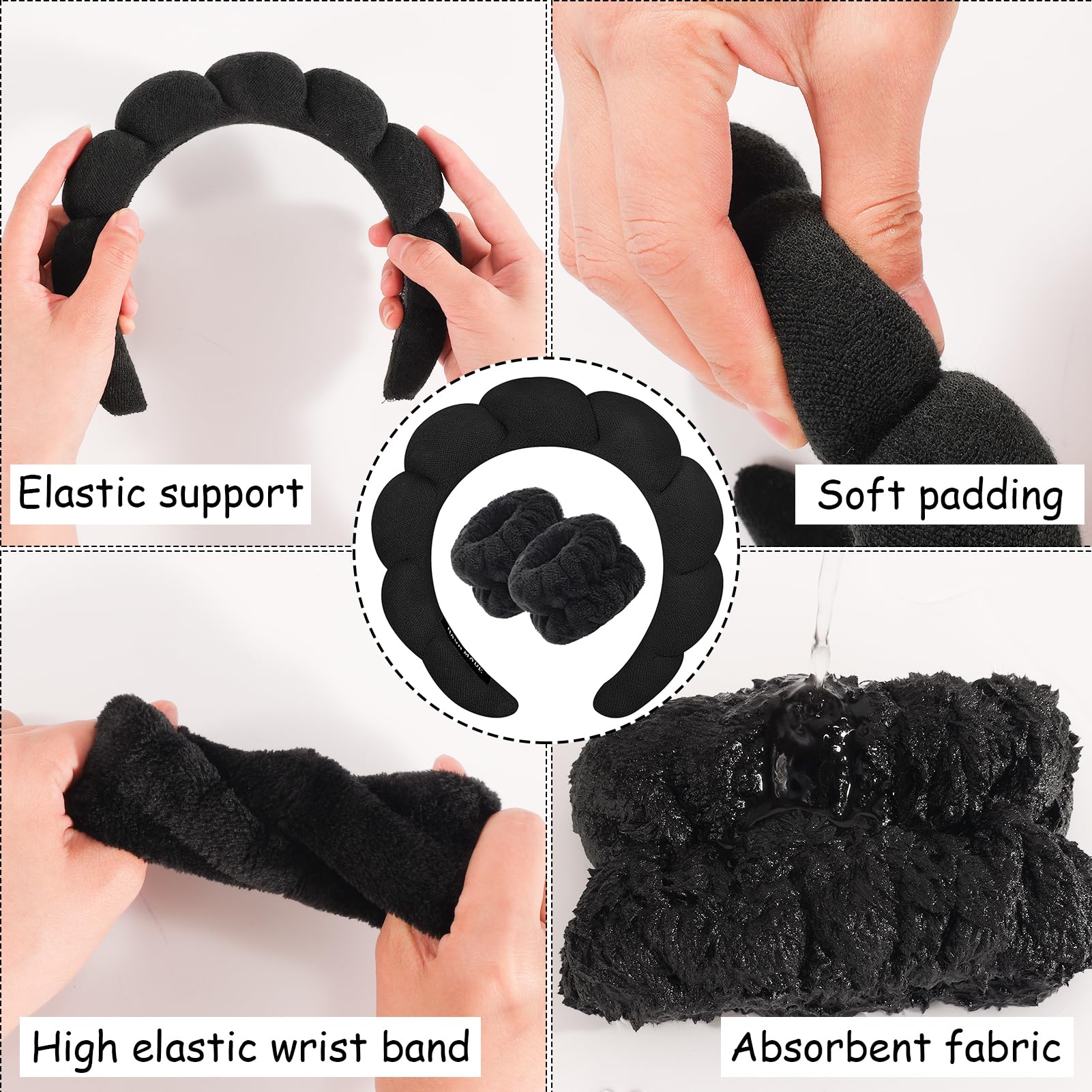 Zkptops Spa Headband for Washing Face Wristband Sponge Makeup Skincare Headband Terry Cloth Bubble Soft Get Ready Hairband for W