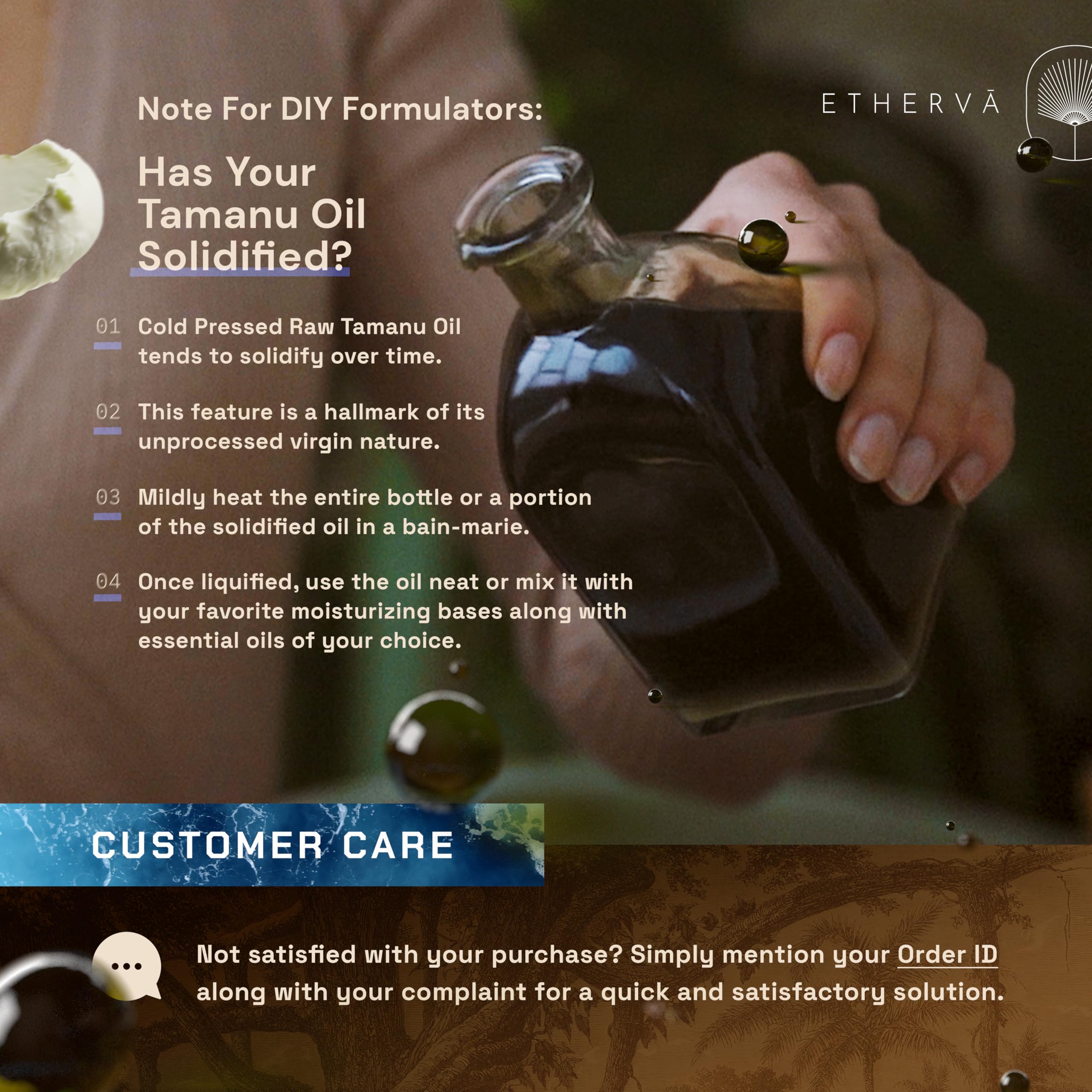 Etherva Tamanu Oil | No Chemicals | Natural Scent | Unrefined, Raw, Cold Pressed For Diy Whipped Creams | Wild Grown Organic Ind