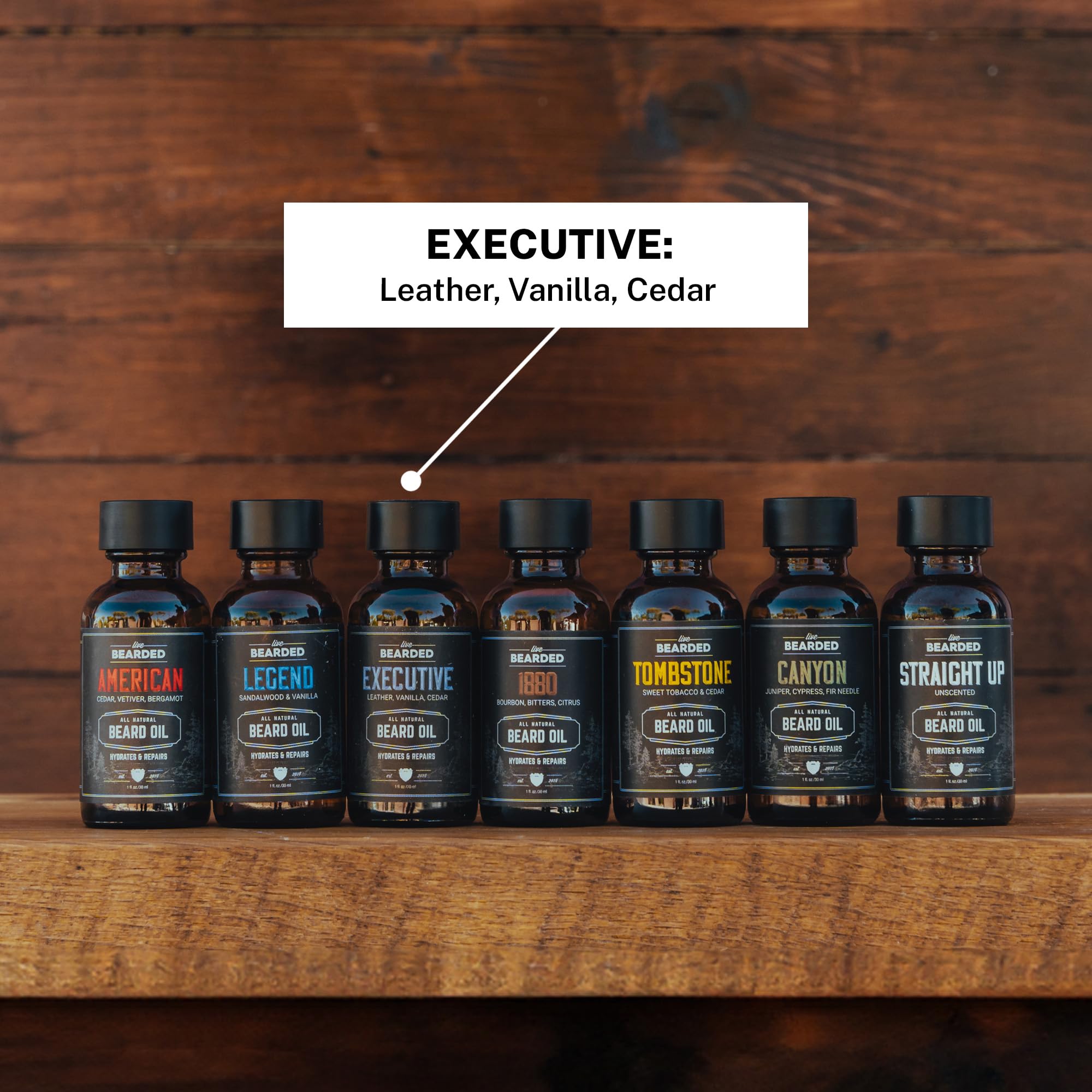 Live Bearded: Premium All-Natural Beard Care For Men - Jojoba Beard Oil For Dry Flaky Skin, 1 Fl Oz, Made In The Usa, Executive