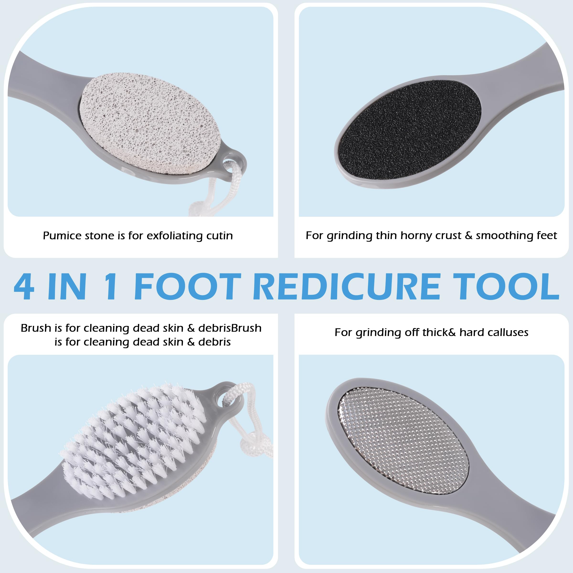 3 Pcs 4 In 1 Foot Brush For Use In Shower With Pumice Stone, Foot Rasp And Sandpaper, Foot Scrubber Brush For Feet, Dead Skin Re