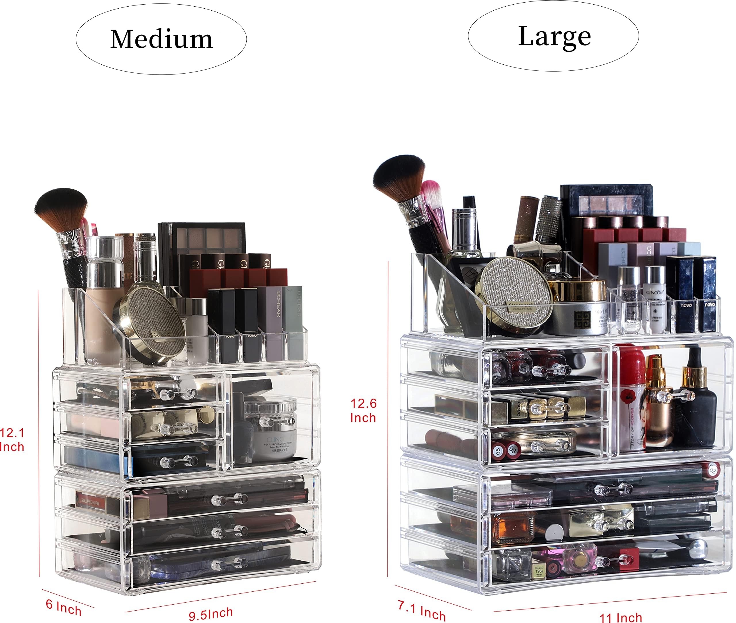 Cq Acrylic 3 Pack Clear Make Up Organizers For Vanity,Stackable 7 Drawers Make Up Organizer,Cute Desk Organizer For Vanity Jewel