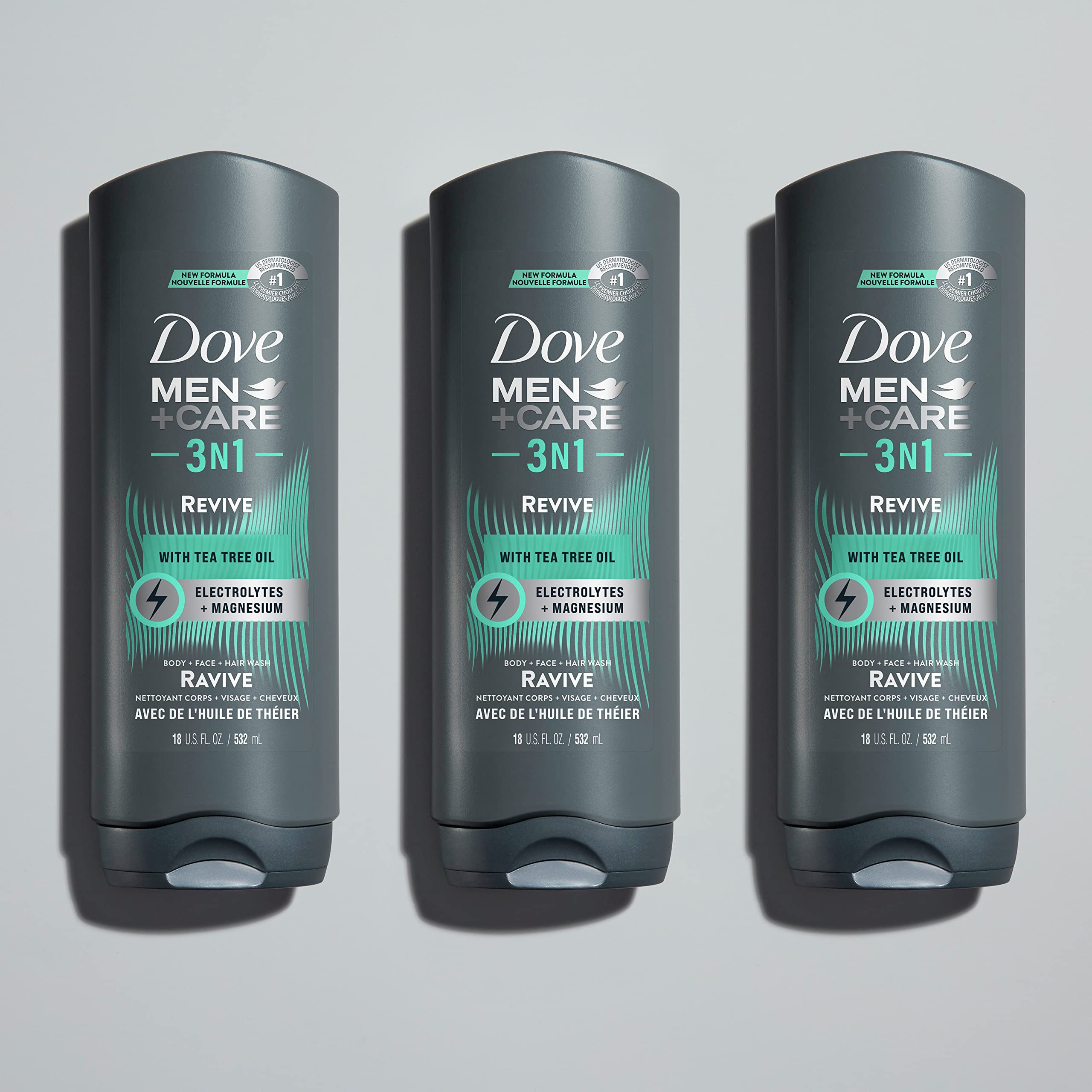 Dove Men + Care Post-Workout Body Wash 3N1 Revive 4 Count For Men With Tea Tree Oil, 18 Oz