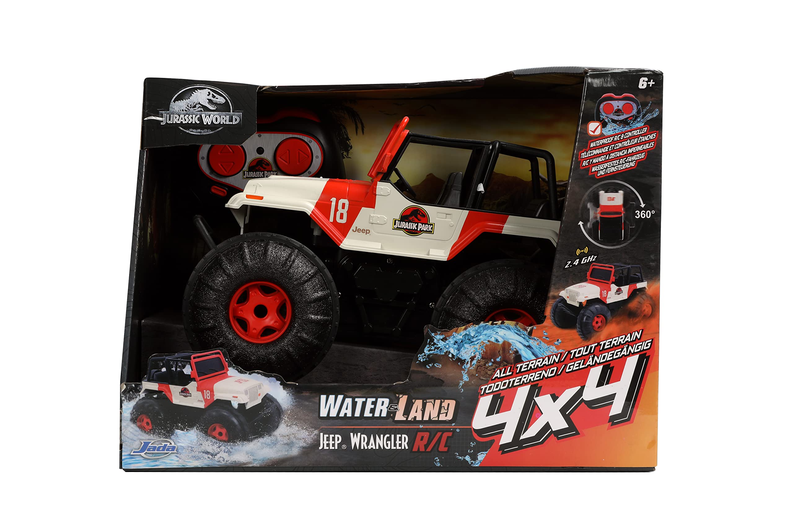 Jada Toys Jurassic World 105 Jeep Wrangler Water And Land Rc Radio Control Cars, Toys For Kids And Adults