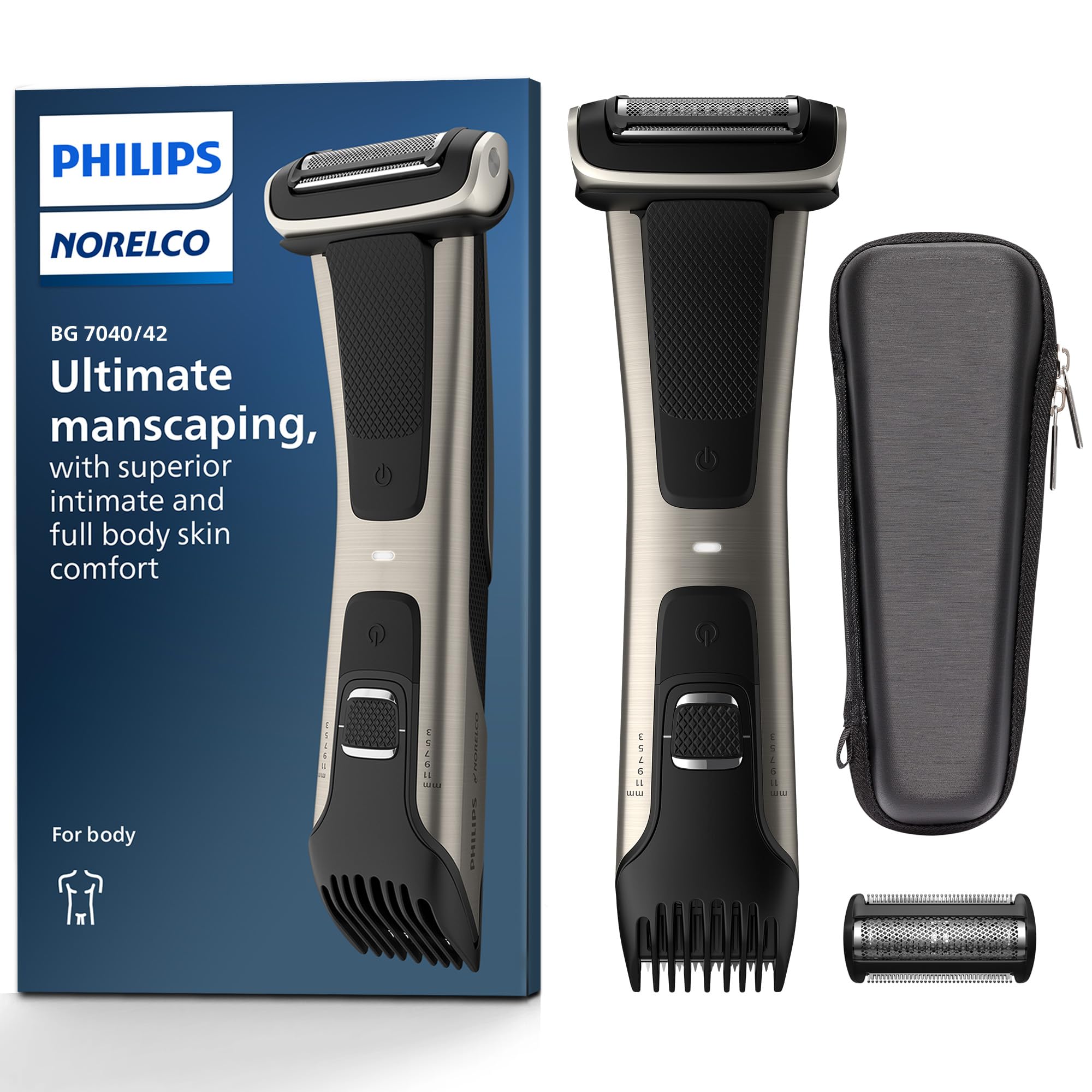 Philips Norelco Bodygroom Series 7000 Showerproof Body & Manscaping Trimmer & Shaver With Case And Replacement Head For Above An