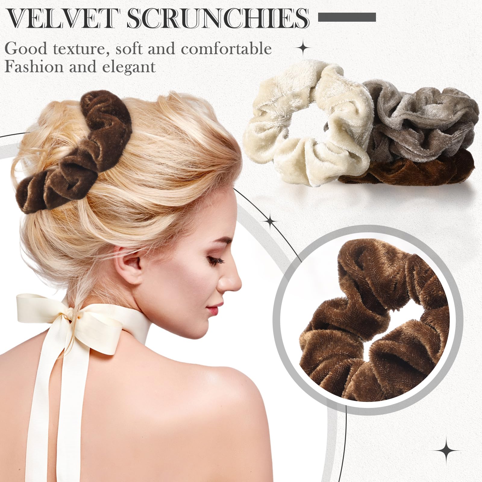 Bememo 28 Count Velvet Hair Ties, Soft Hair Bands Hair Accessories, Cute Colors Elastic Hair Scrunchies For Women Girls, Hair Ca