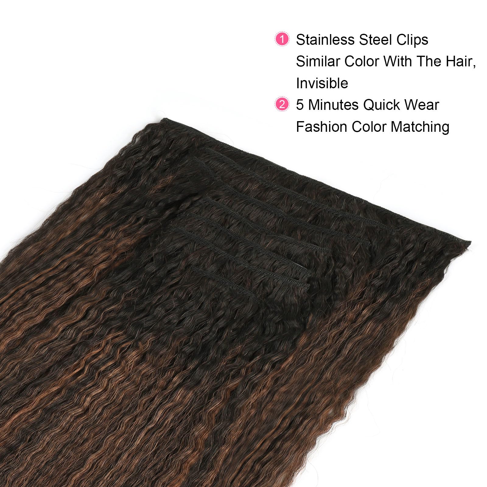 Abh Amazingbeauty Hair Kinky Straight Clip In Hair Extensions Real Human Hair Rooted Black Piano Natural Black #1B Mixed With Ch