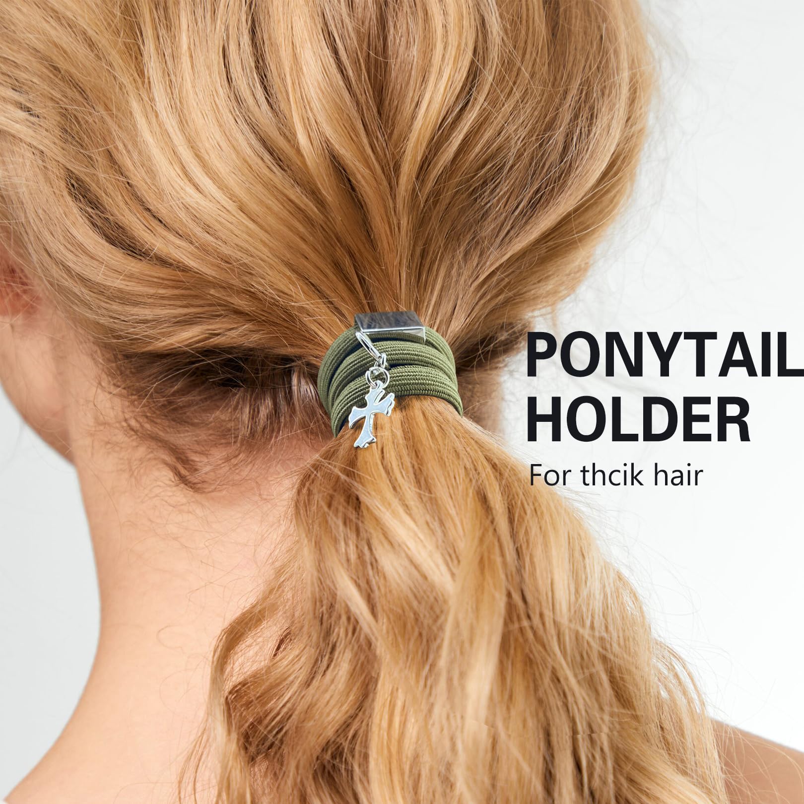 Thick Hair Ties Bracelets For Women, 8Mm Ponytail Holders With Silver Charm, Cute Elastic Bands For Girls, Soft No-Slip Stretchy