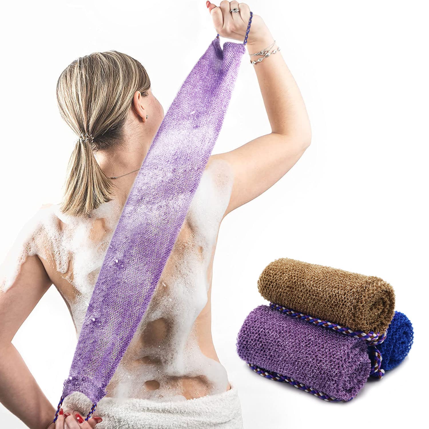 Dr.Pedi 3 Pieces African Net Sponge With Handles Long African Exfoliating Net Washcloth Bath Sponge Net Cloth Wash Net Body Back