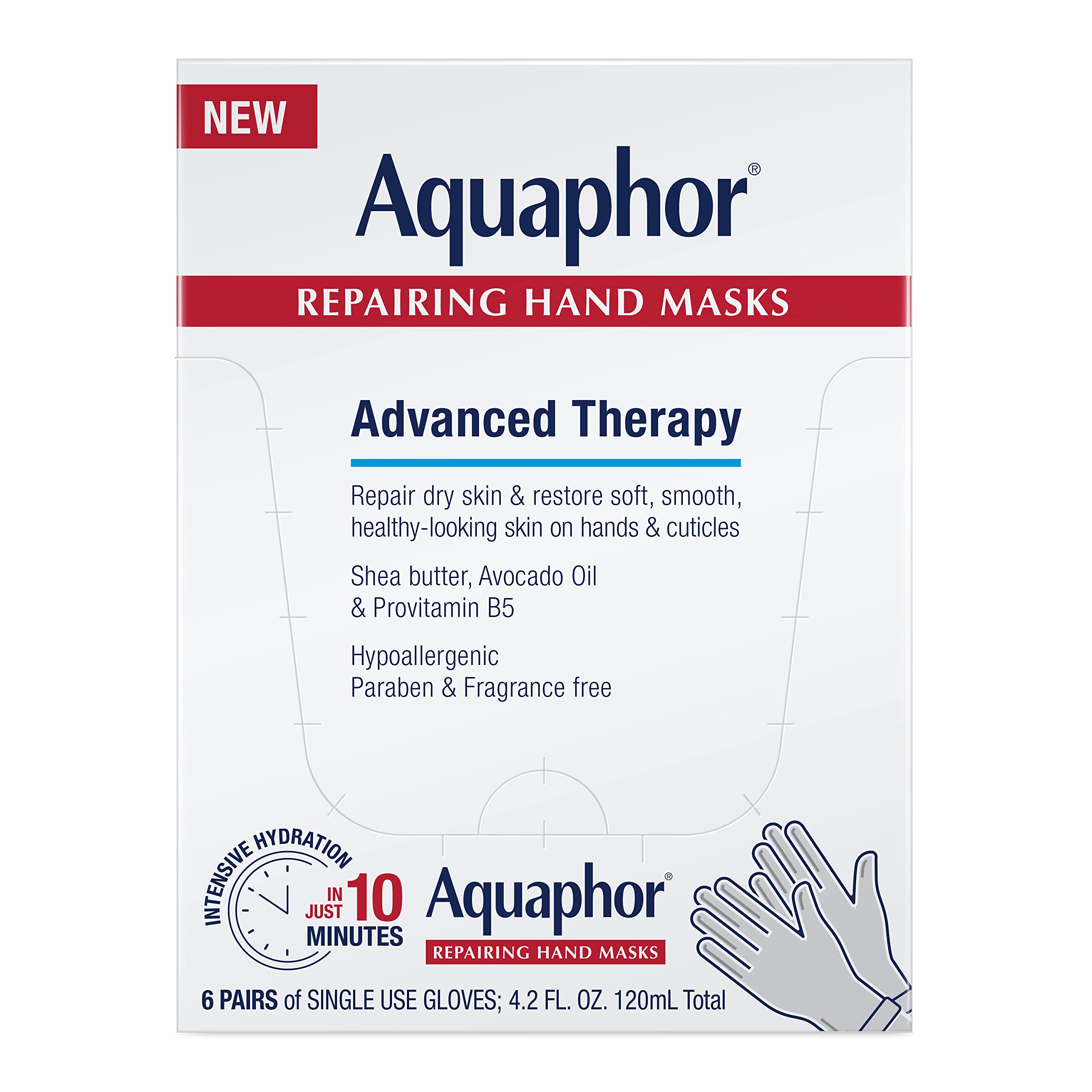 Aquaphor Repairing Hand Masks, Moisturizing Gloves for Dry Hands, Hand Moisturizer for Dry Skin with Avocado Oil and Shea Butter