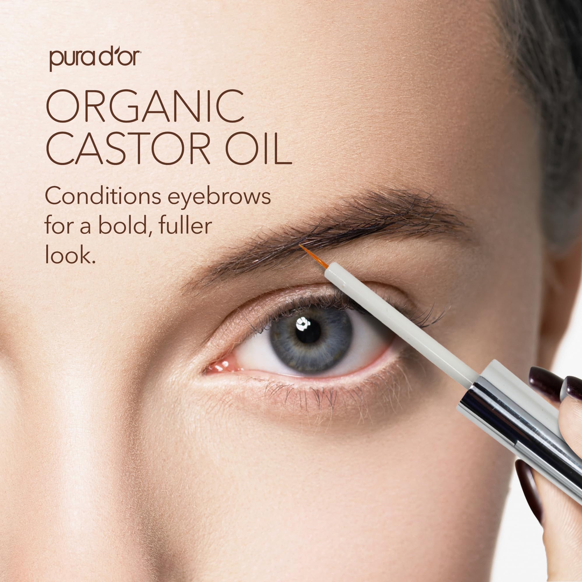 Pura D'Or 4 Oz Organic Castor Oil - 100% Pure Usda Certified Cold Pressed, Hexane Free Eyelash & Eyebrow Serum - For Fuller, Thi