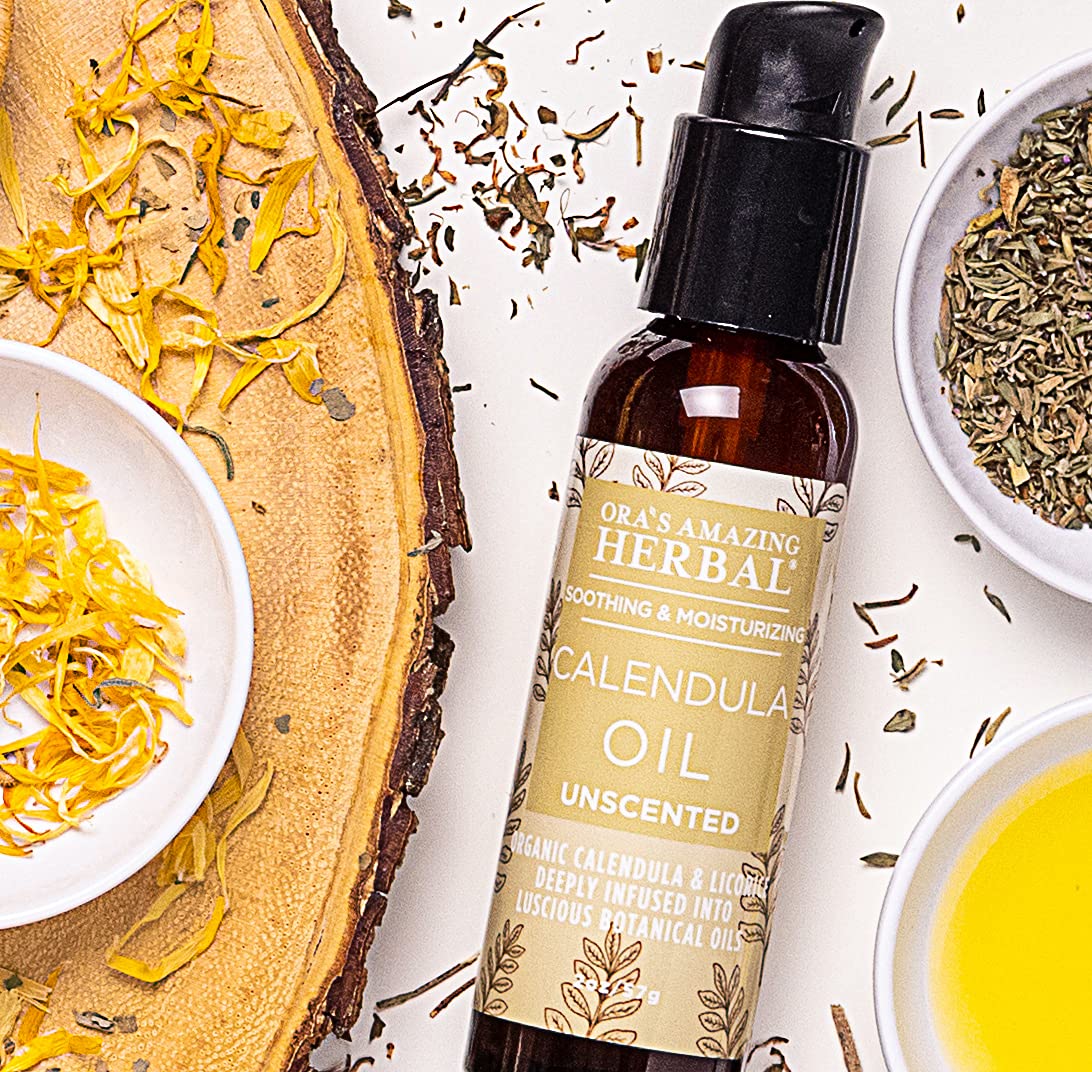 Ora'S Amazing Herbal Calendula Oil, Licorice Root Oil, Natural Eczema Oil, Facial Cleansing Oil, Non-Gmo Grapeseed, Organic Jojo