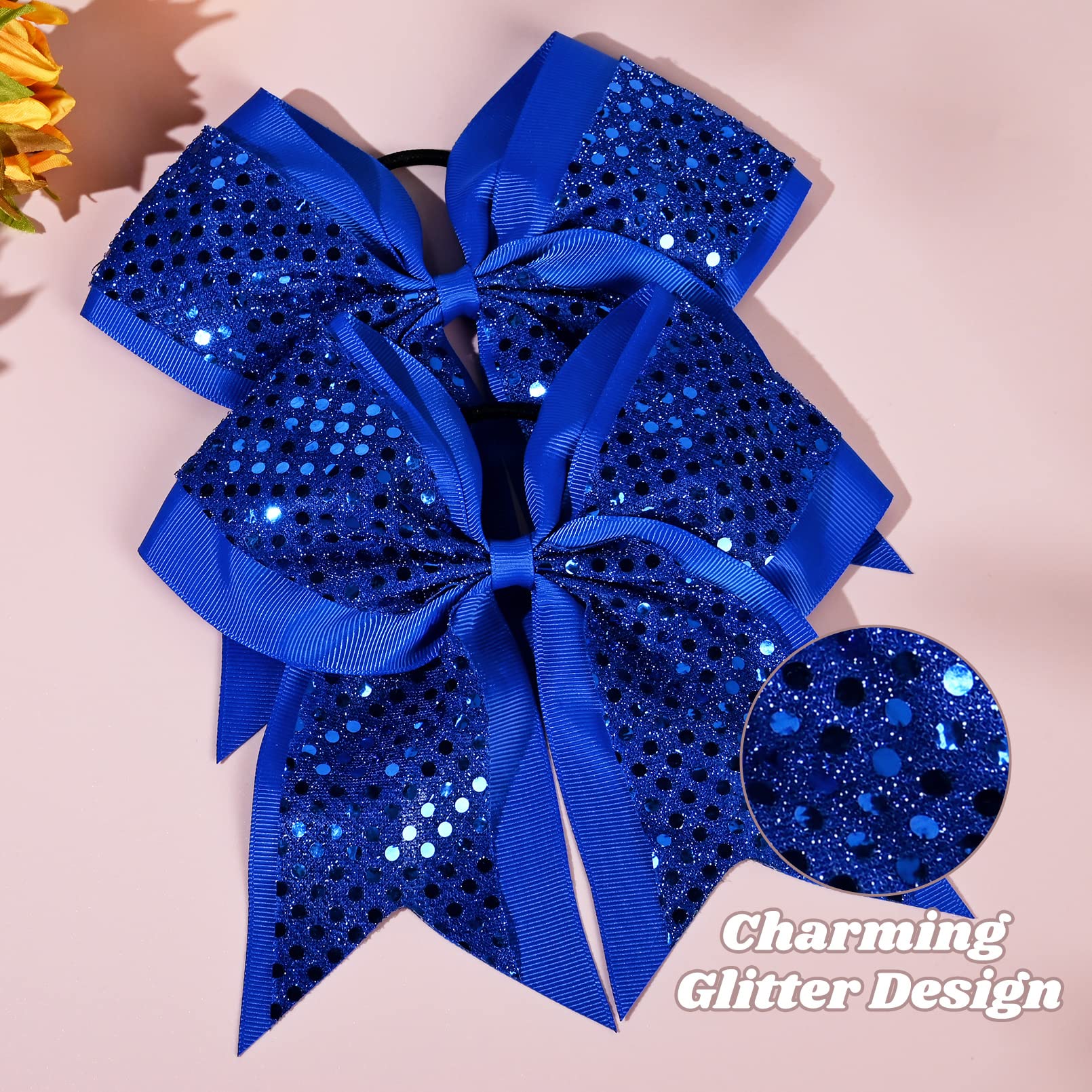 10 Pcs 8'' Large Glitter Cheer Bows Shiny Girl Hair Bows Ponytail Holder Sparkly Blue Cheerleading Softball Team Bow Hair Access