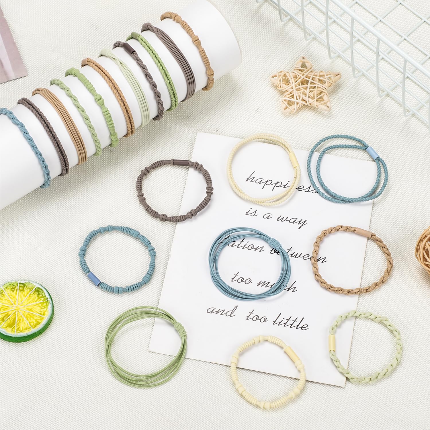 Wantgor Hair Accessories Set - 20 Pcs Hair Bands, 4 Styles Elastic Ponytail Holders, Bracelets, 2.36Inch For Women Thick/Thin/Cu