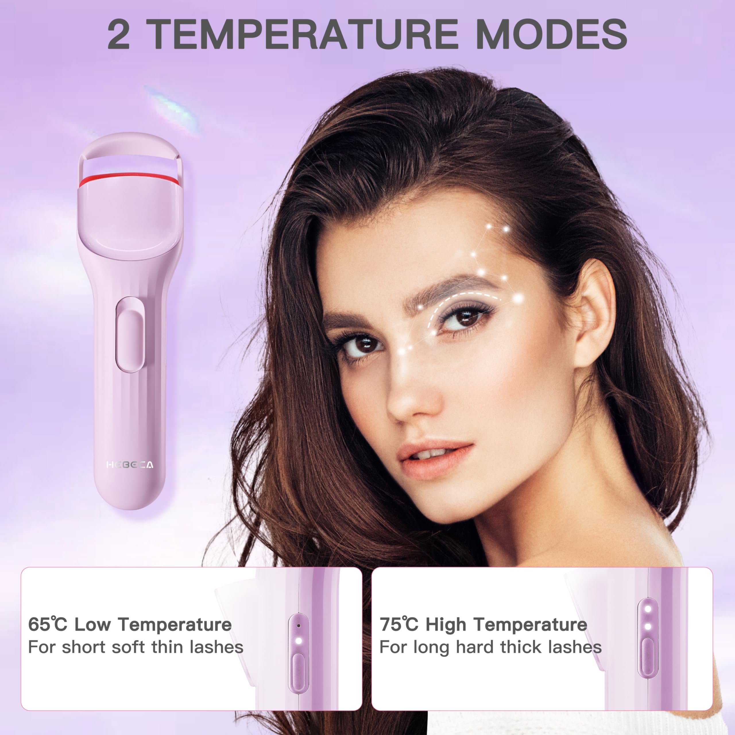 Hebeca Heated Eyelash Curler Professional - Eye Lashes Curler With Innovative Heating Silicone, Electric Eyelashes Curler With 6