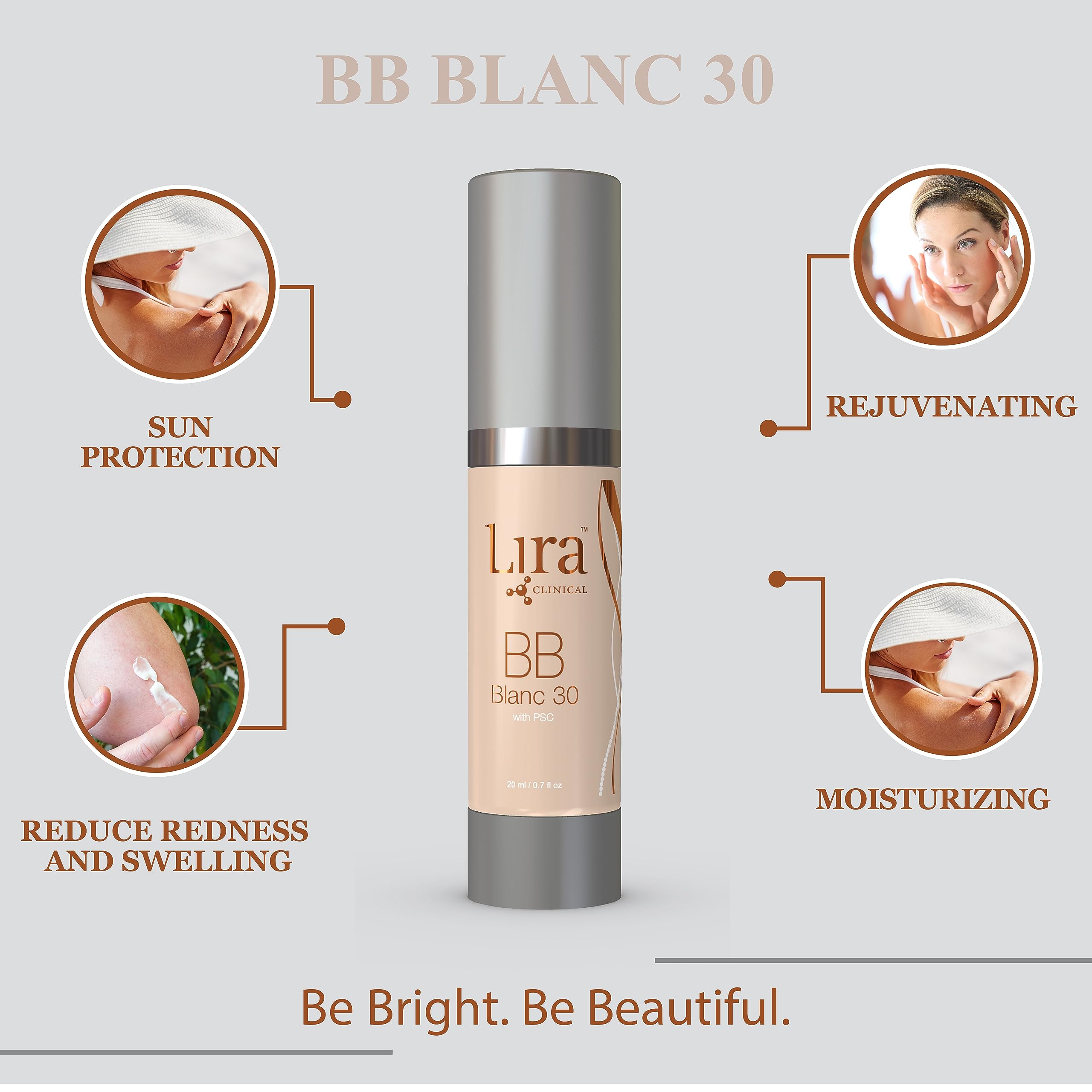Lira Clinical Bb - Spf 30 Tinted Bb Cream With Psc & Vitamins - Full Coverage - 0.7 Fl Oz. (Bb Blanc 30)