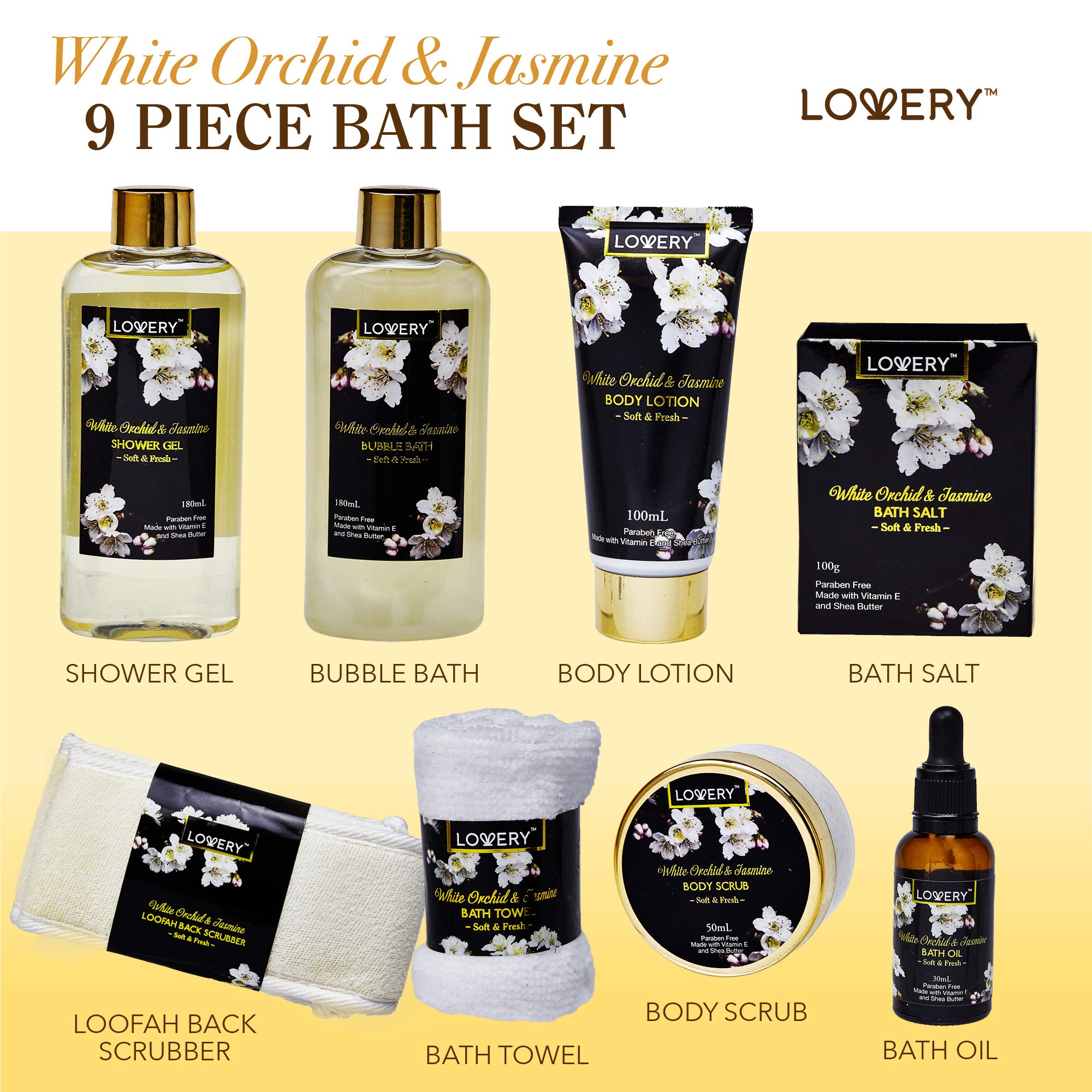 Birthday Gifts For Mom, Bath And Body Gift Basket For Women And Men - Orchid & Jasmine Home Spa Set With Body Scrubs, Lotions, O