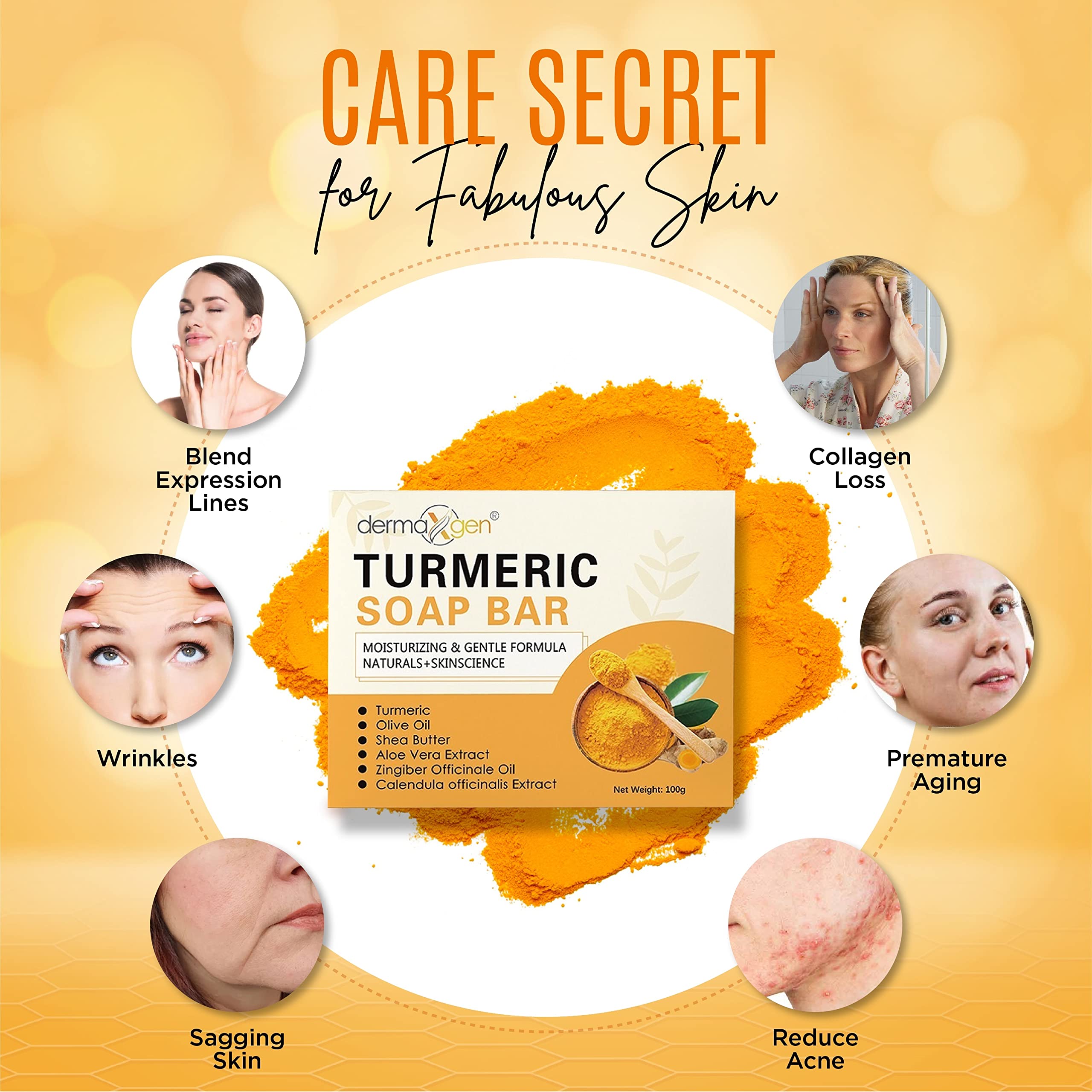 Dermaxgen Organic Turmeric Soap Bar | Pure Natural Handcrafted Skincare, Face & Body Cleanser | Blemish Control, Reduce Acne, Ev