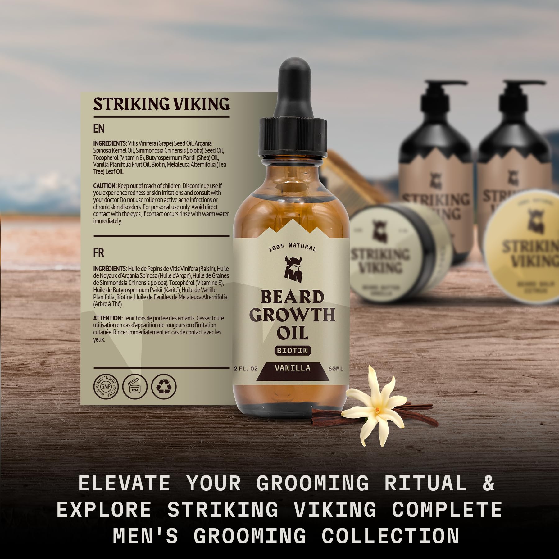 Striking Viking Beard Growth Oil With Biotin - Thickening & Conditioning Beard Oil Growth - Naturally Derived Beard Oil For Faci