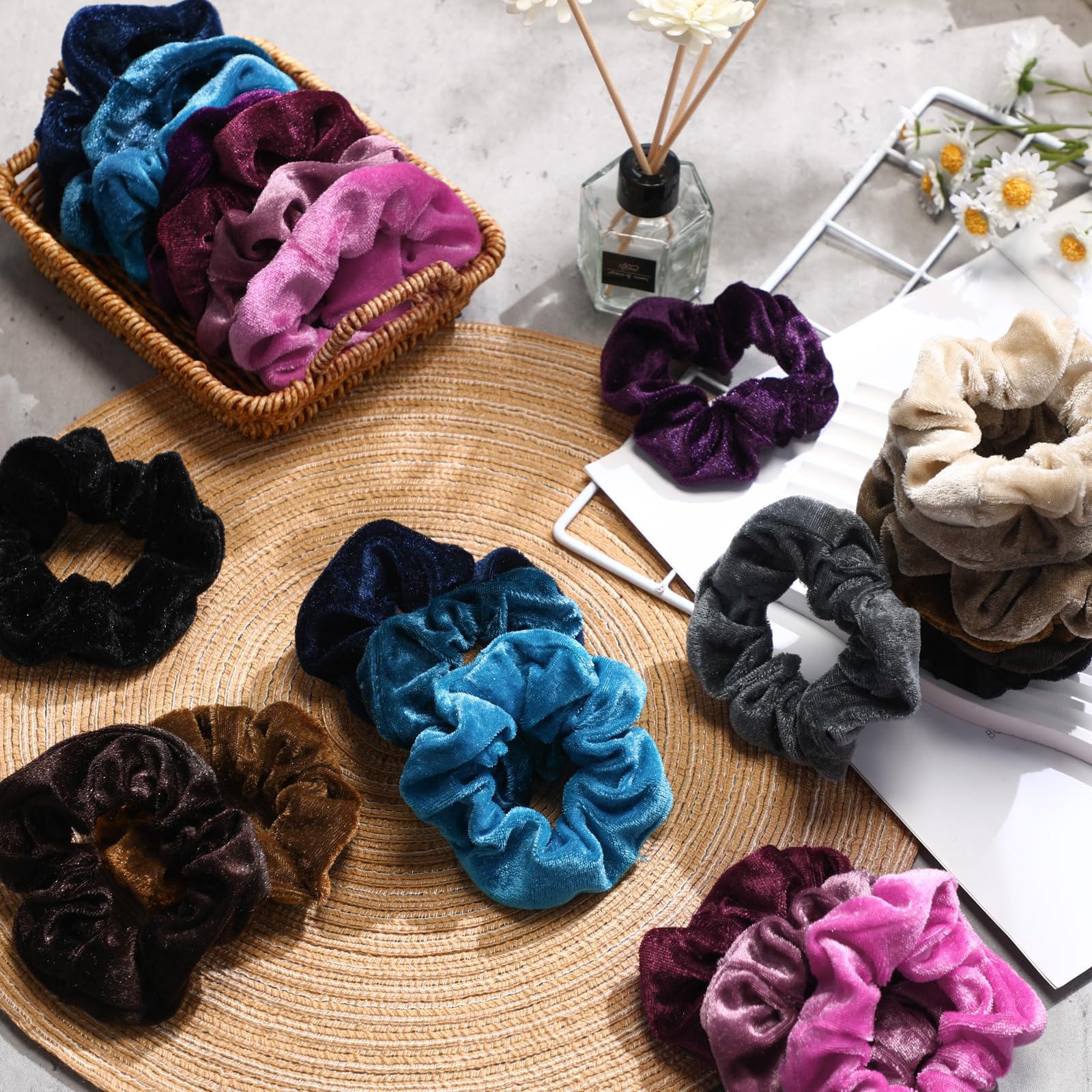 Bememo 28 Count Velvet Hair Ties, Soft Hair Bands Hair Accessories, Cute Colors Elastic Hair Scrunchies For Women Girls, Hair Ca