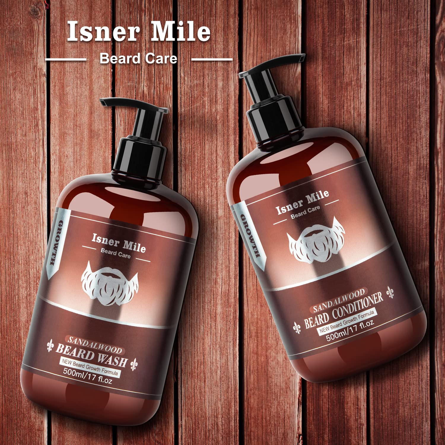 Beard Wash & Beard Conditioner Set (17Oz) Natural Sandalwood Men Beard Shampoo Conditioner Kit With Biotin, Argan Jojoba Oil, De