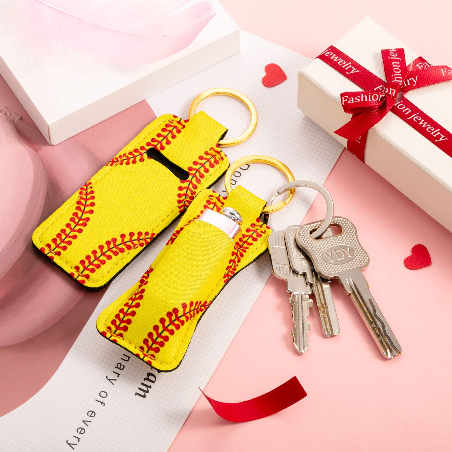 Patelai 20 Pcs Softball Lipstick Holder Keychain Lipstick Holder Clip-On Sleeve Pouch (Yellow)