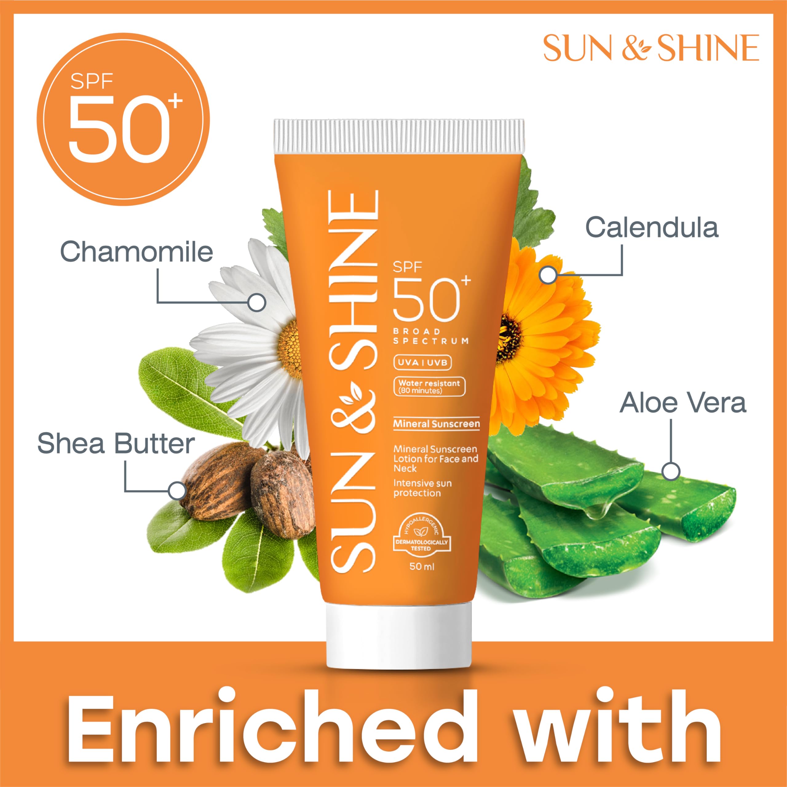 Sun&Shine 100% Mineral Sunscreen Zinc Oxide For Sensitive Skin: Spf50+ Broad Spectrum Uva Uvb, Face Sunscreen Lotionreef Safe, F