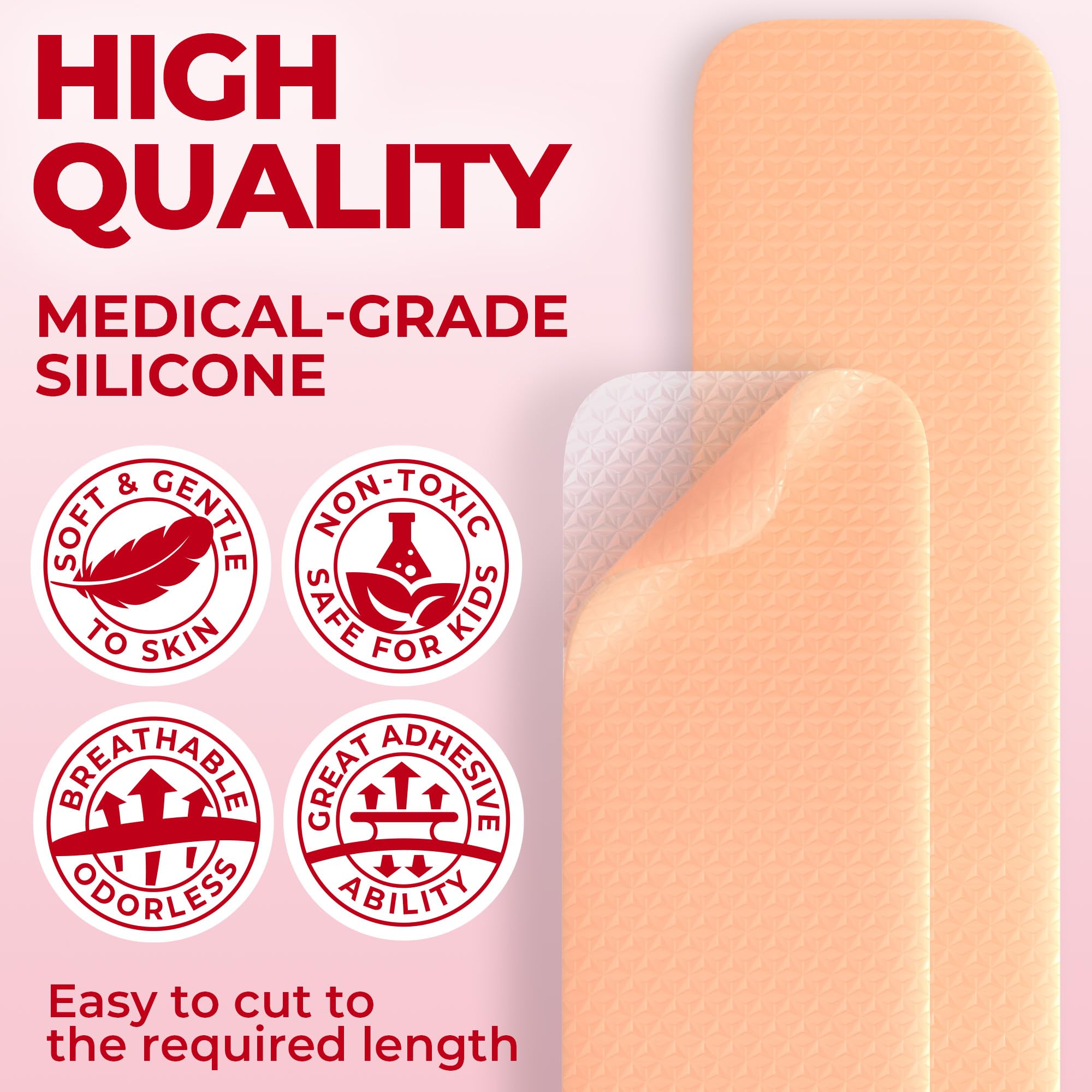 Medical Grade Silicone Scar Sheets - 4Pk (7   X1.6   ) - Visible Difference On C-Section Scars - Reusable Silicone Sheets For Sc