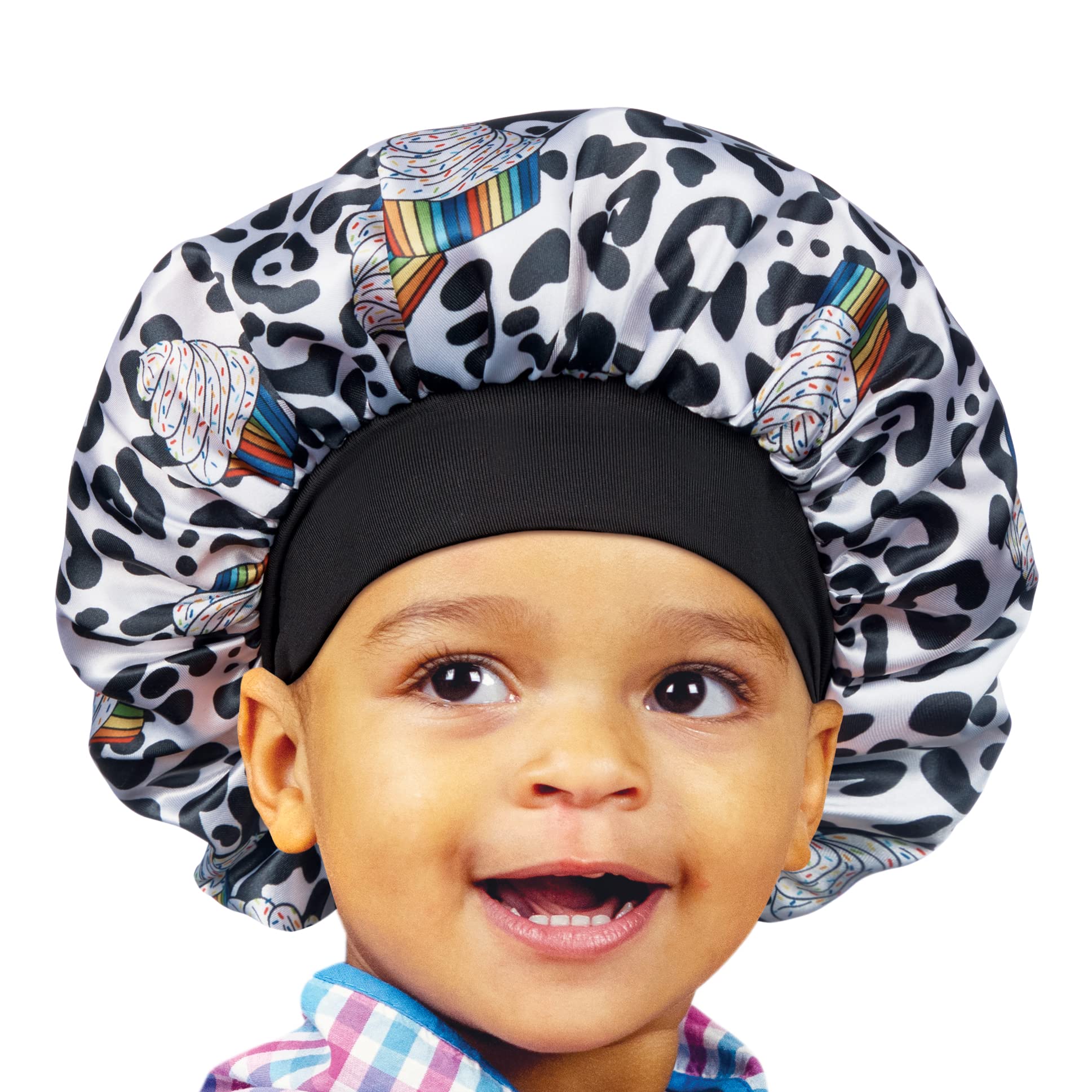 Red by Kiss Toddler Satin Bonnet Sleep Caps Hair Wraps Hair Bonnet (Black Cupcake)