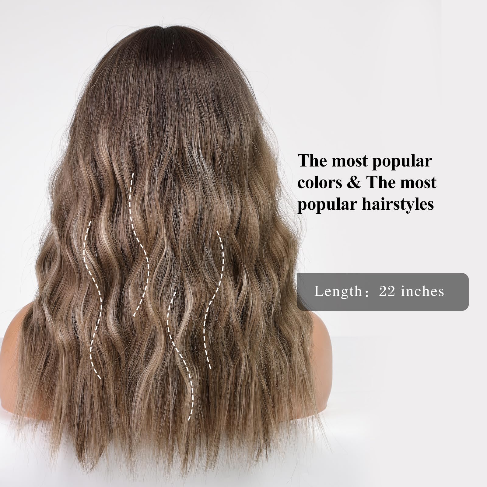 Haircube Ombre Brown Curly Wigs With Bangs,Brown Highlight Curly Wigs For Women Heat Resistant Synthetic Wigs Fashion Women Brow