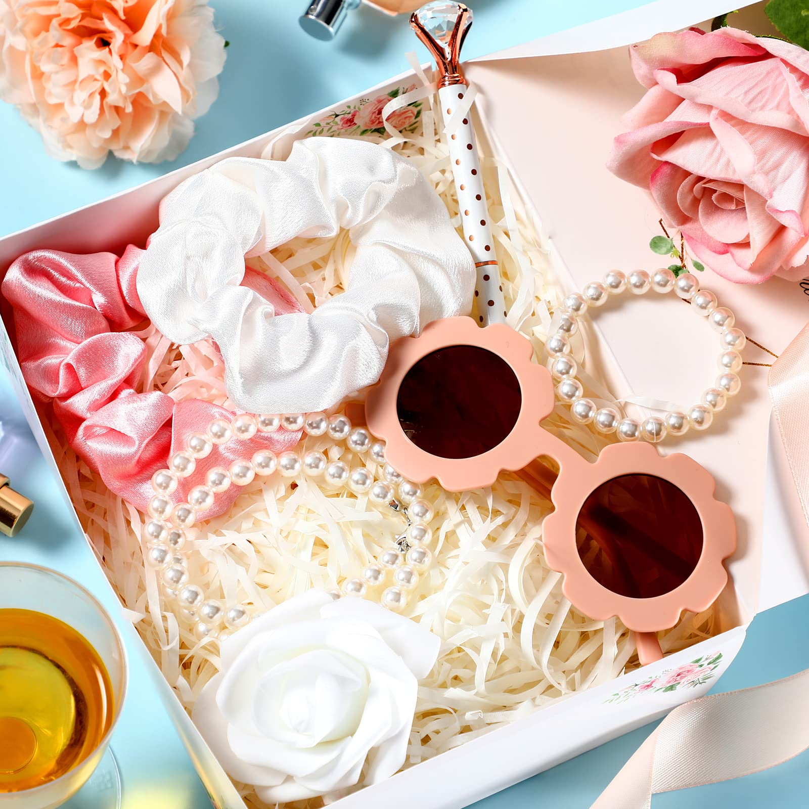 16 Pcs Flower Girl Proposal Box Kit Gifts Round Glasses Necklace Pearl Bracelet Diamond Pen Hair Scrunchies Rose Will You Be My